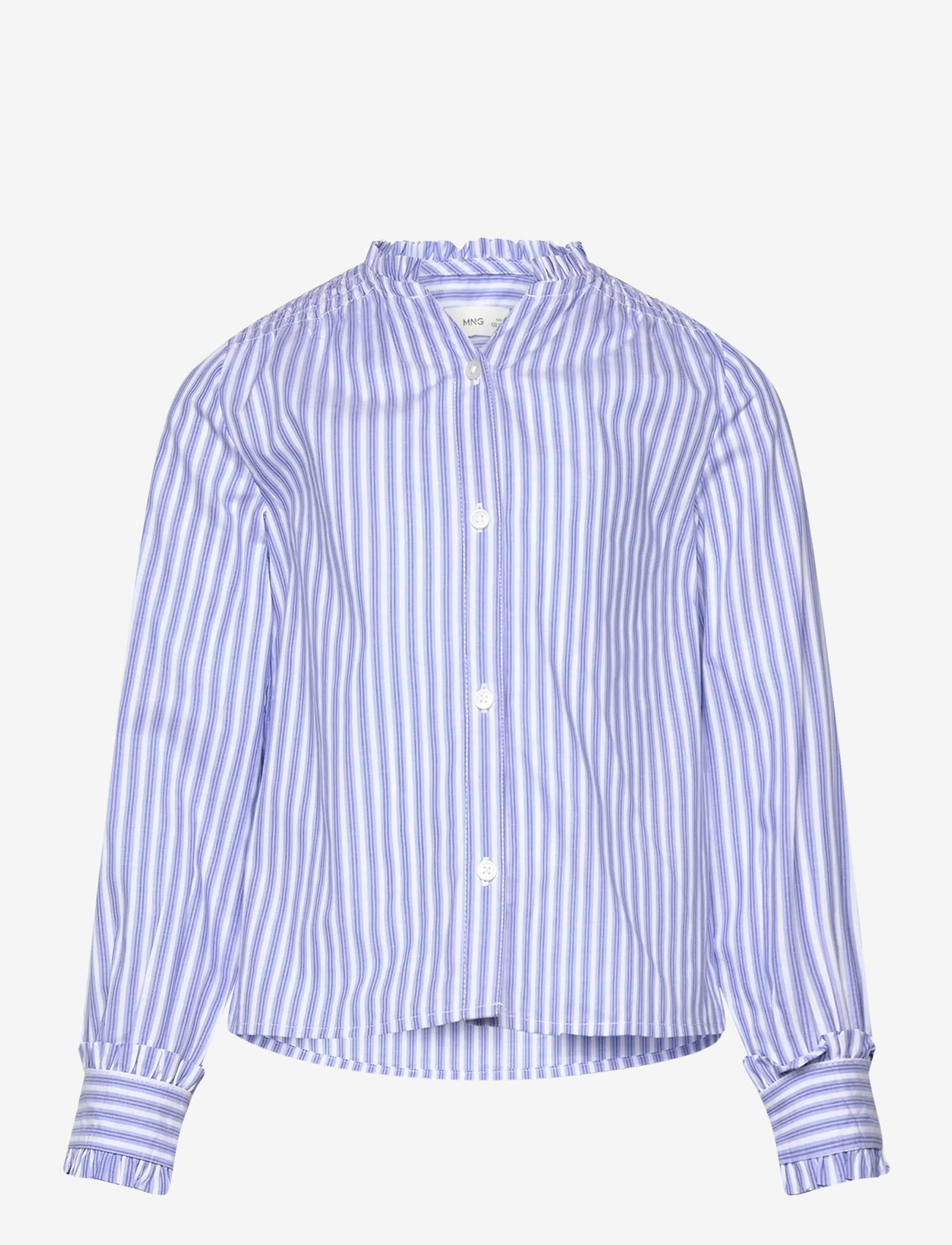 Mango - Striped shirt with pleated details - långärmade skjortor - medium blue - 1