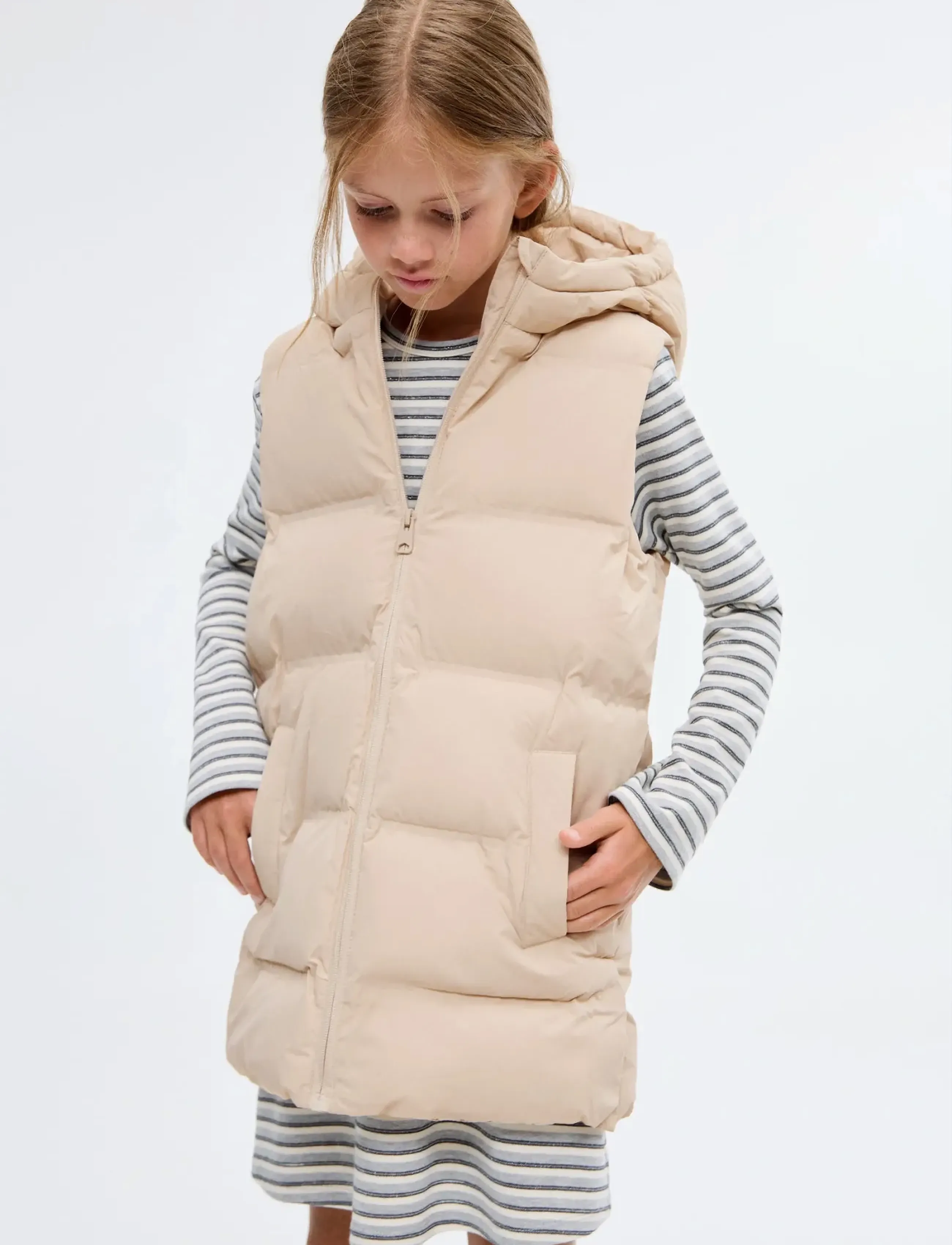 Mango Long hooded waistcoat - Mango - LIGHT BEIGE / cream