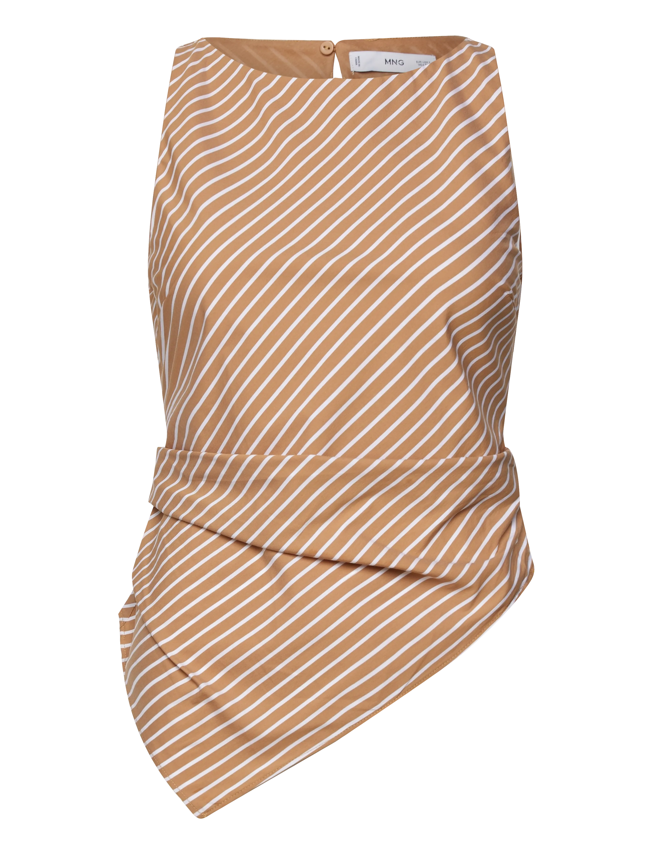 Mango - Asymmetrical striped cotton top - brown - 1