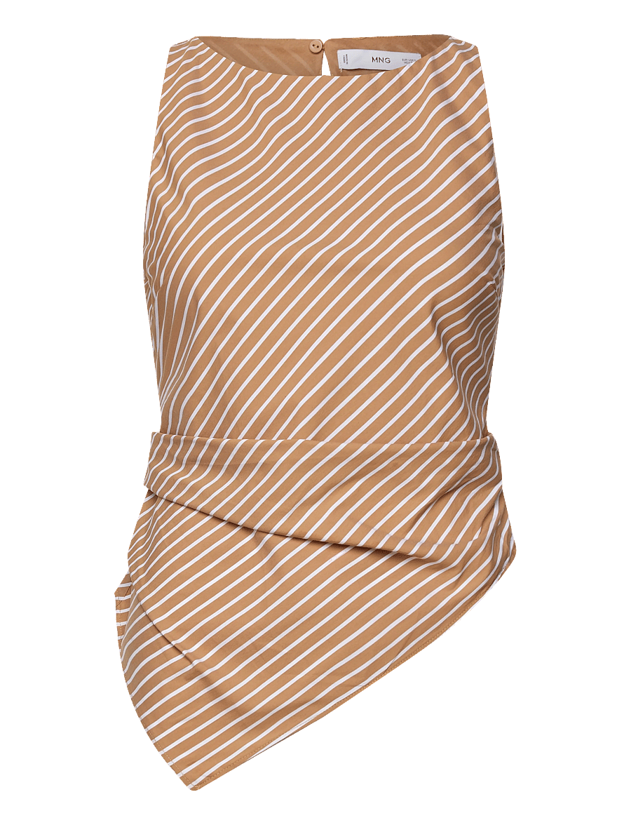 Mango - Asymmetrical striped cotton top - brown - 1