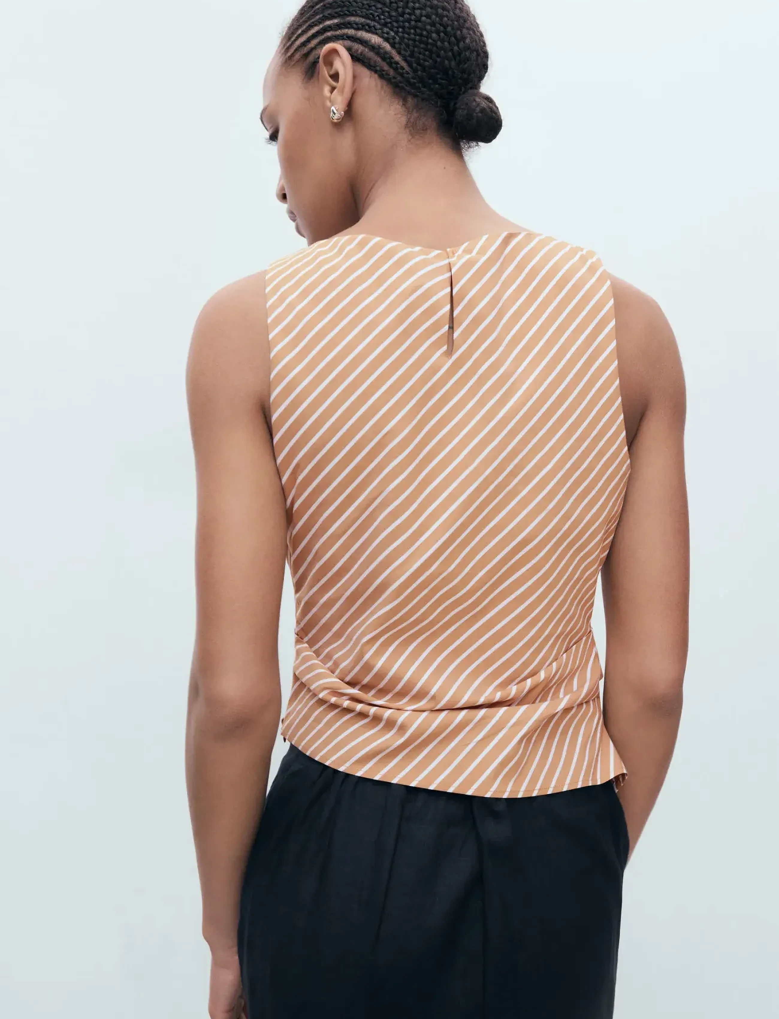 Mango - Asymmetrical striped cotton top - brown - 3