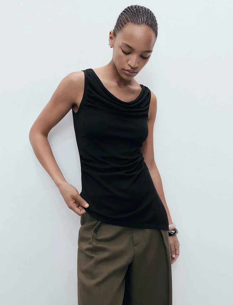 Mango - Draped knitted top - tanktops - black - 0