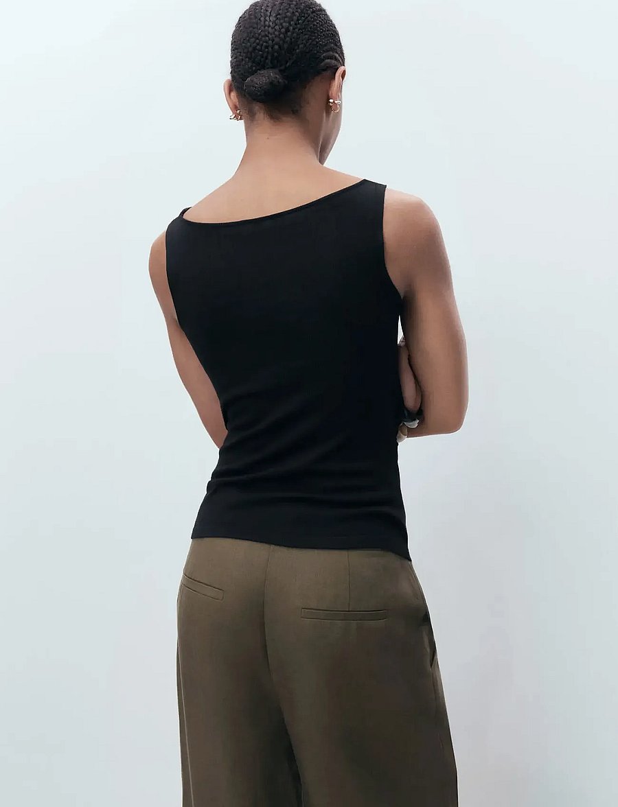 Mango - Draped knitted top - tanktops - black - 3
