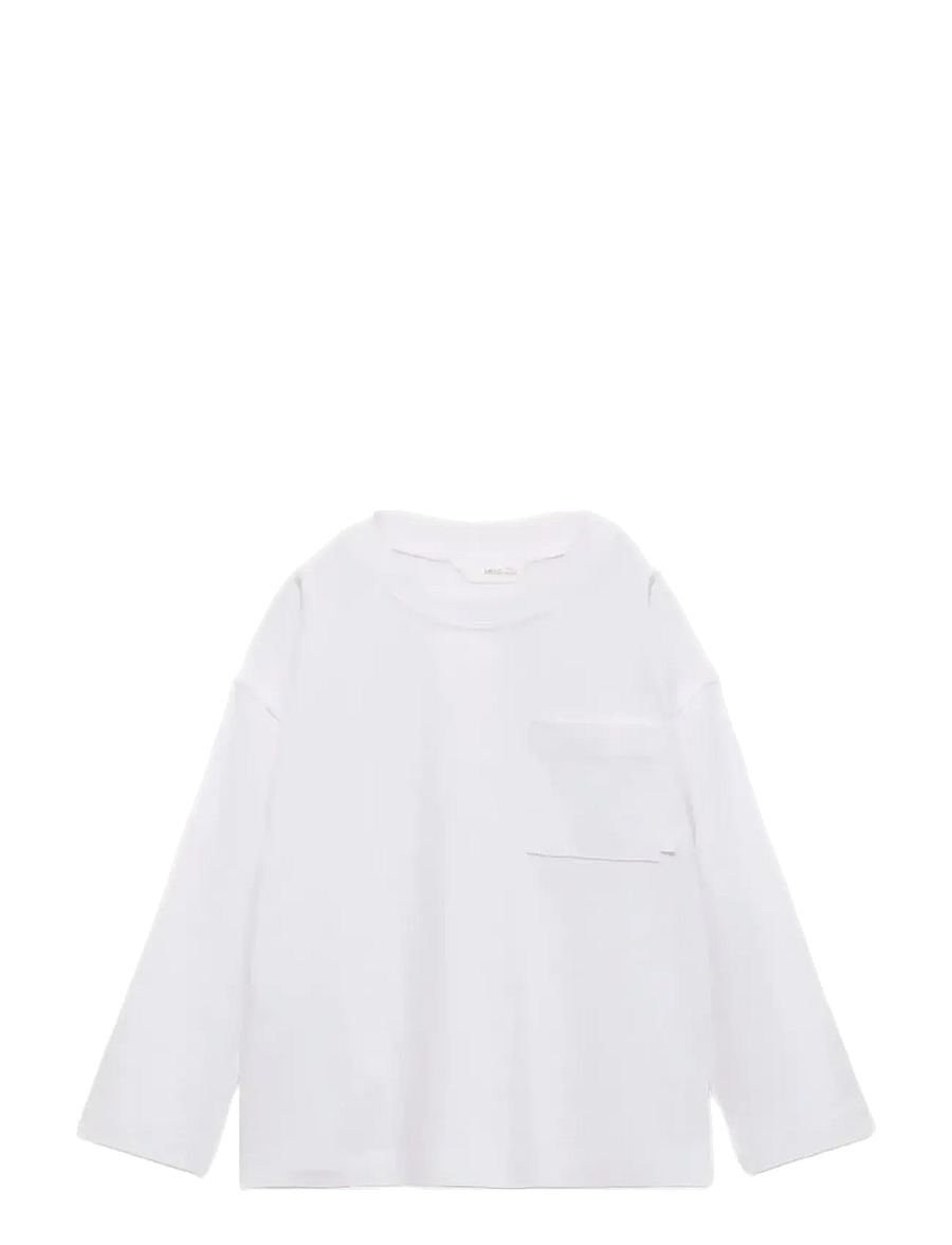 Mango - Pocket cotton T-shirt - pitkähihaiset t-paidat - white - 0