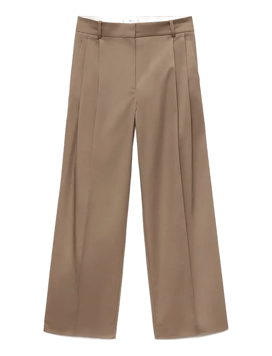 Mango - Straight cotton trousers with pleats - bukser med brede ben - light beige - 1