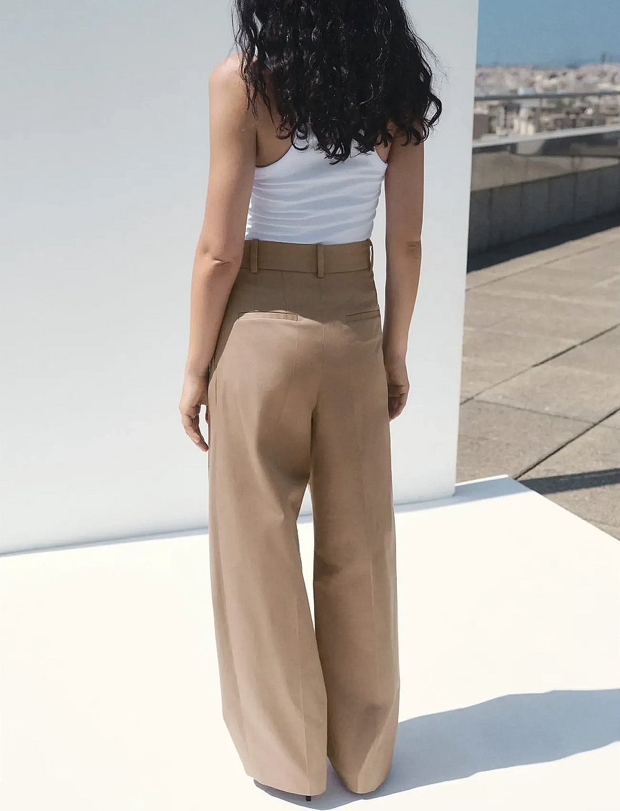 Mango - Straight cotton trousers with pleats - bukser med brede ben - light beige - 2