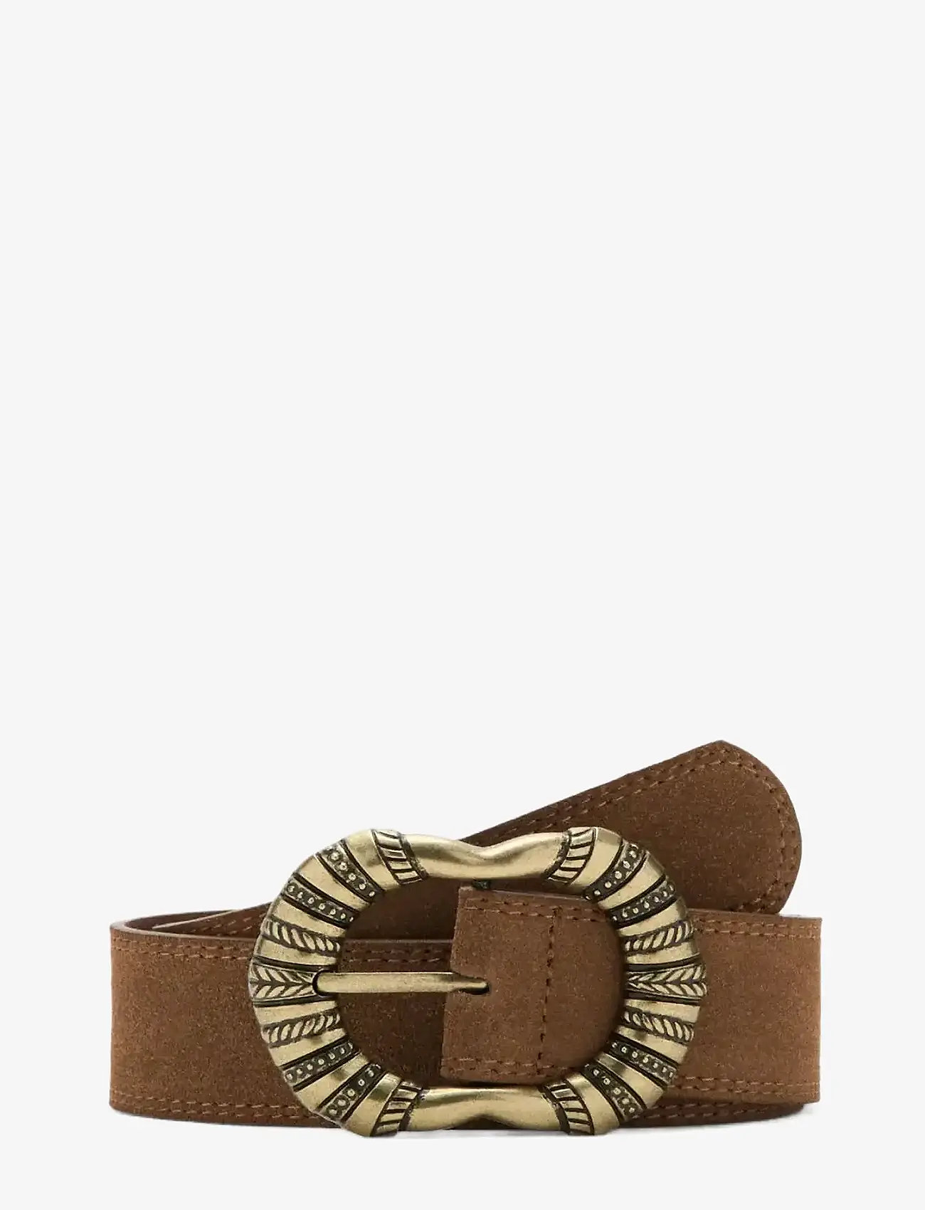 Mango - Suede leather belt with engraved buckle - brown - 0