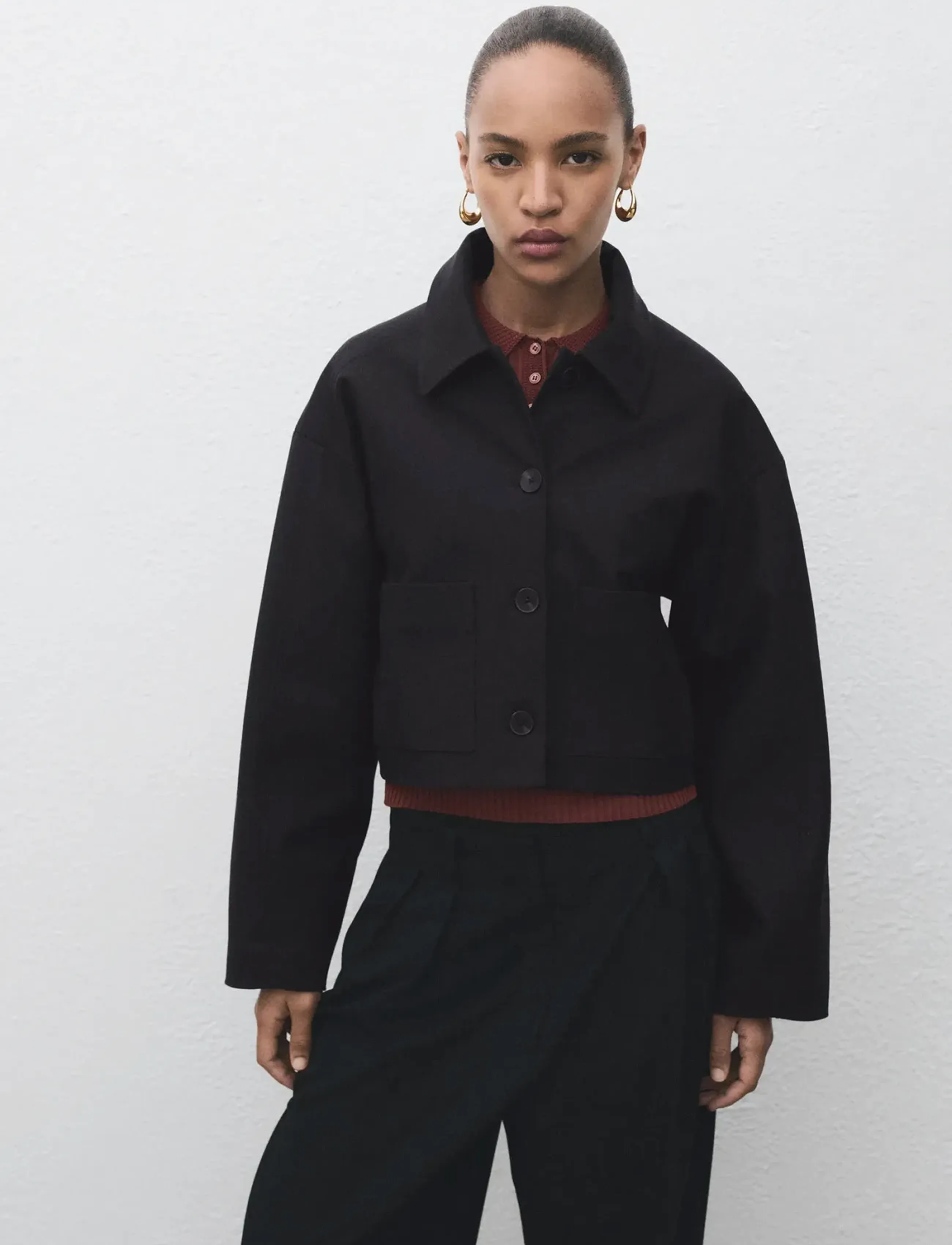 Mango Cropped Jacket With Pockets, M, Jackets, Schwarz - Quilted Frauen