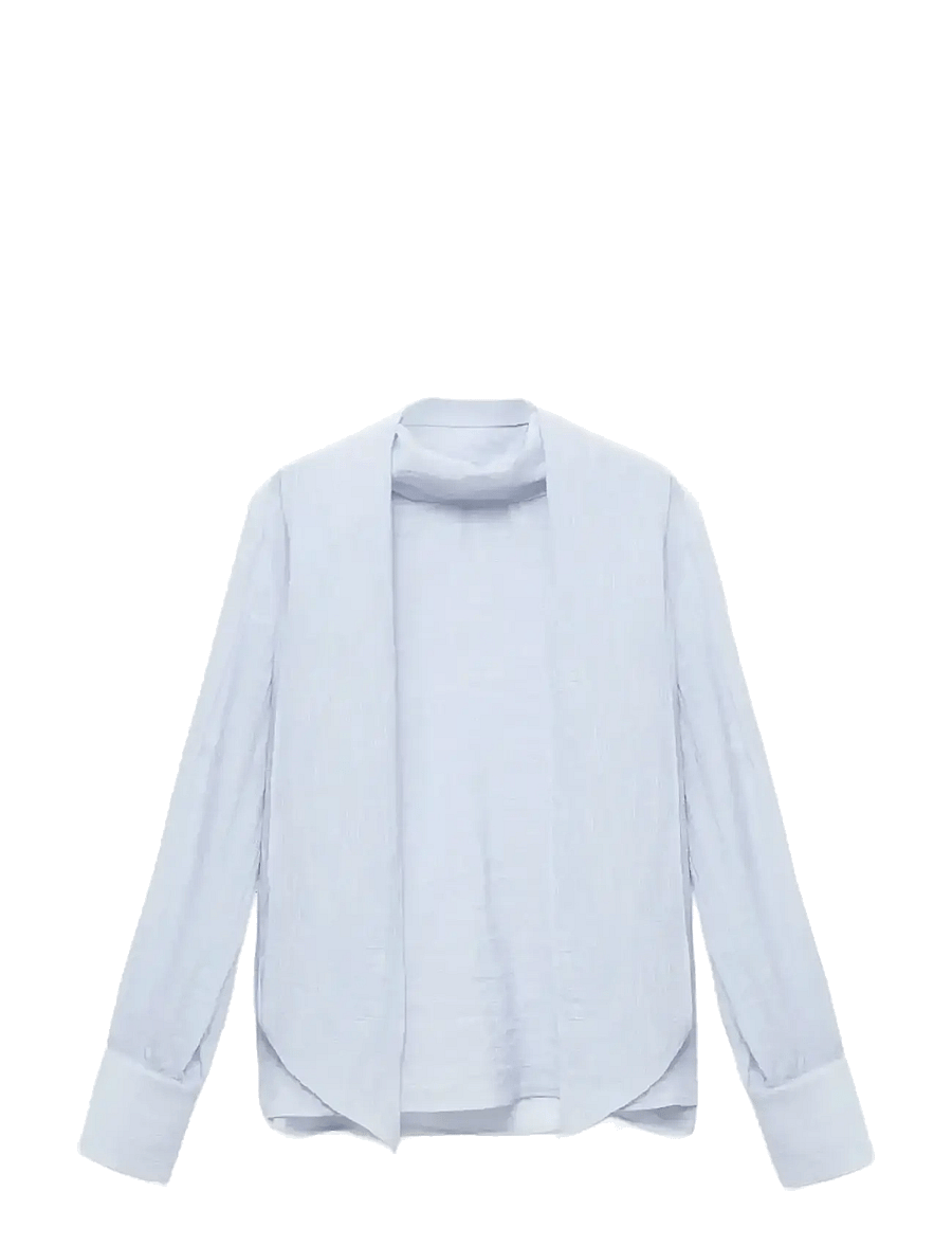 Mango - Textured blouse with foulard - långärmade blusar - lt-pastel blue - 1