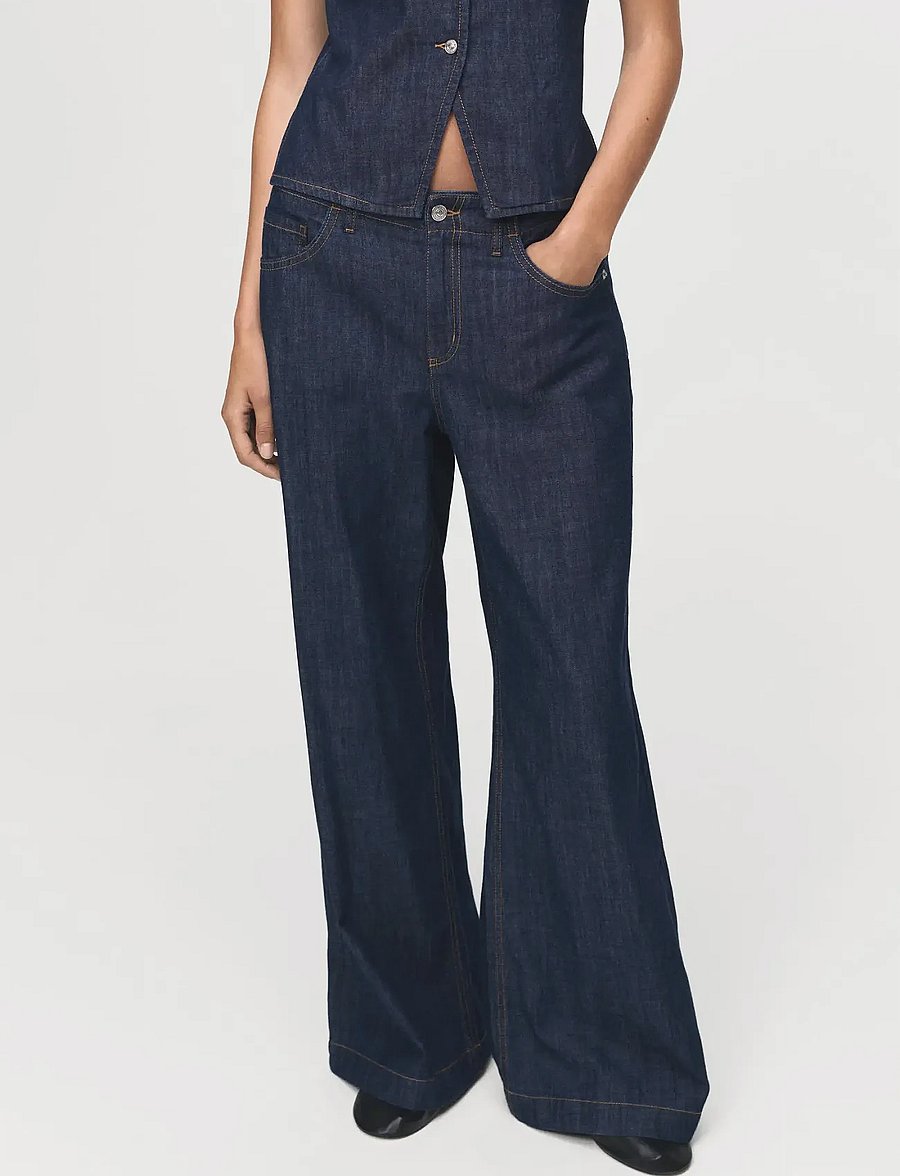 Mango - Wide leg mid-rise jeans - hosen mit weitem bein - open blue - 0