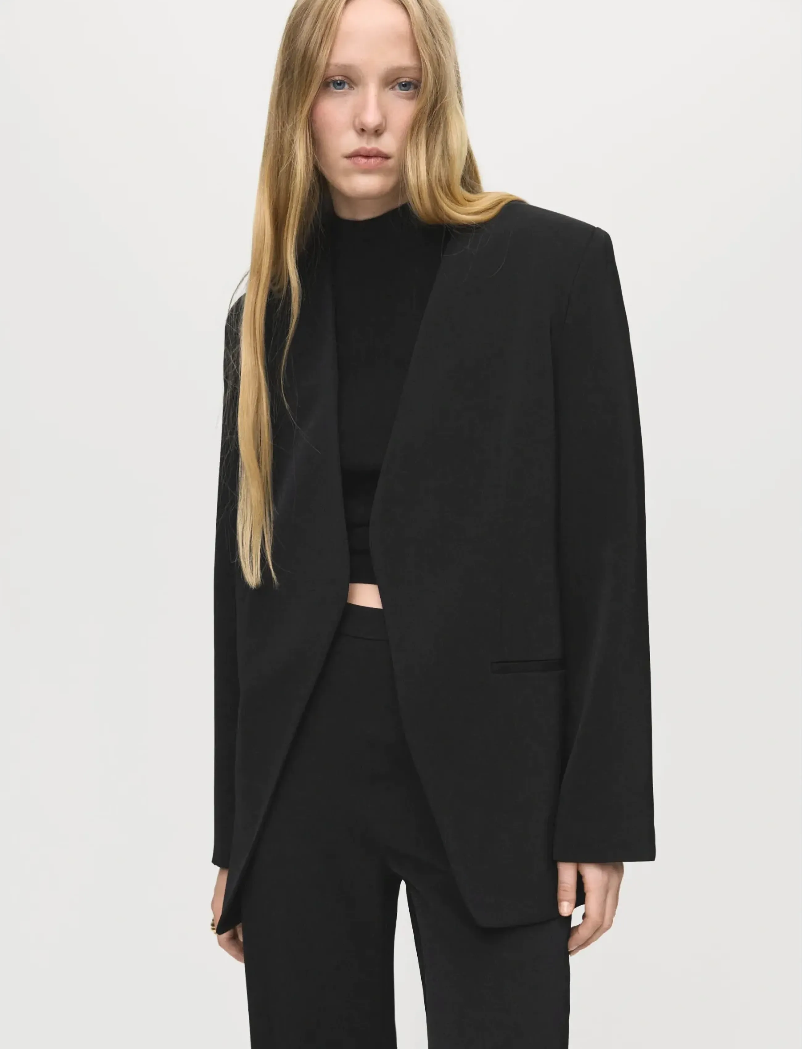 Mango Double-breasted suit blazer - Mango - BLACK / black