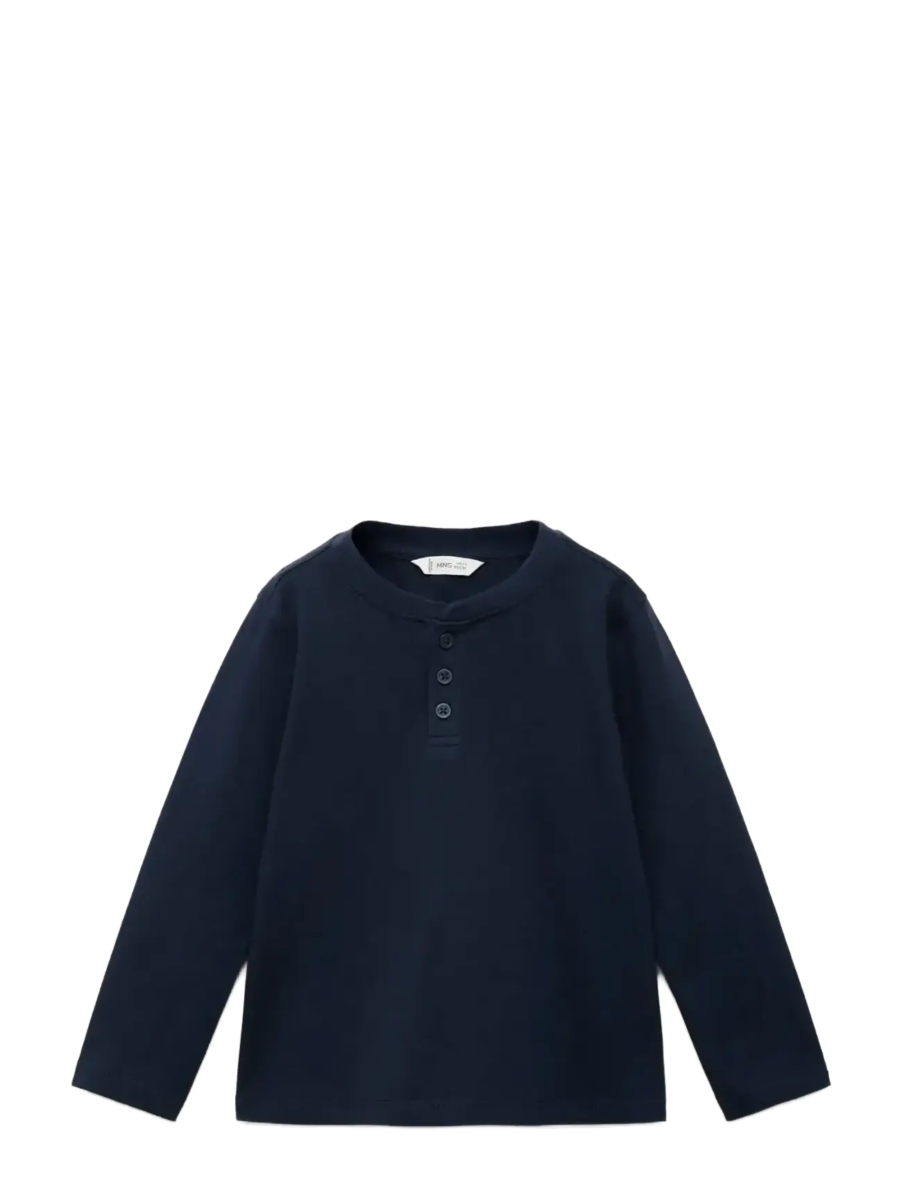Mango Long Sleeve Cotton T-Shirt, Børn, Henley Langærmet T-shirt, Navy, Str: 2-3