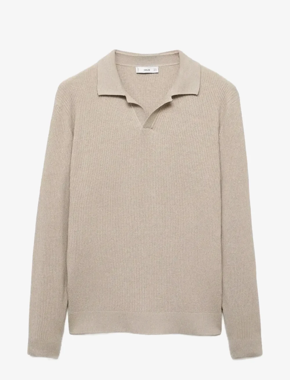 Mango - Cotton-blend ribbed polo sweater - neulotut poolot - light beige - 1