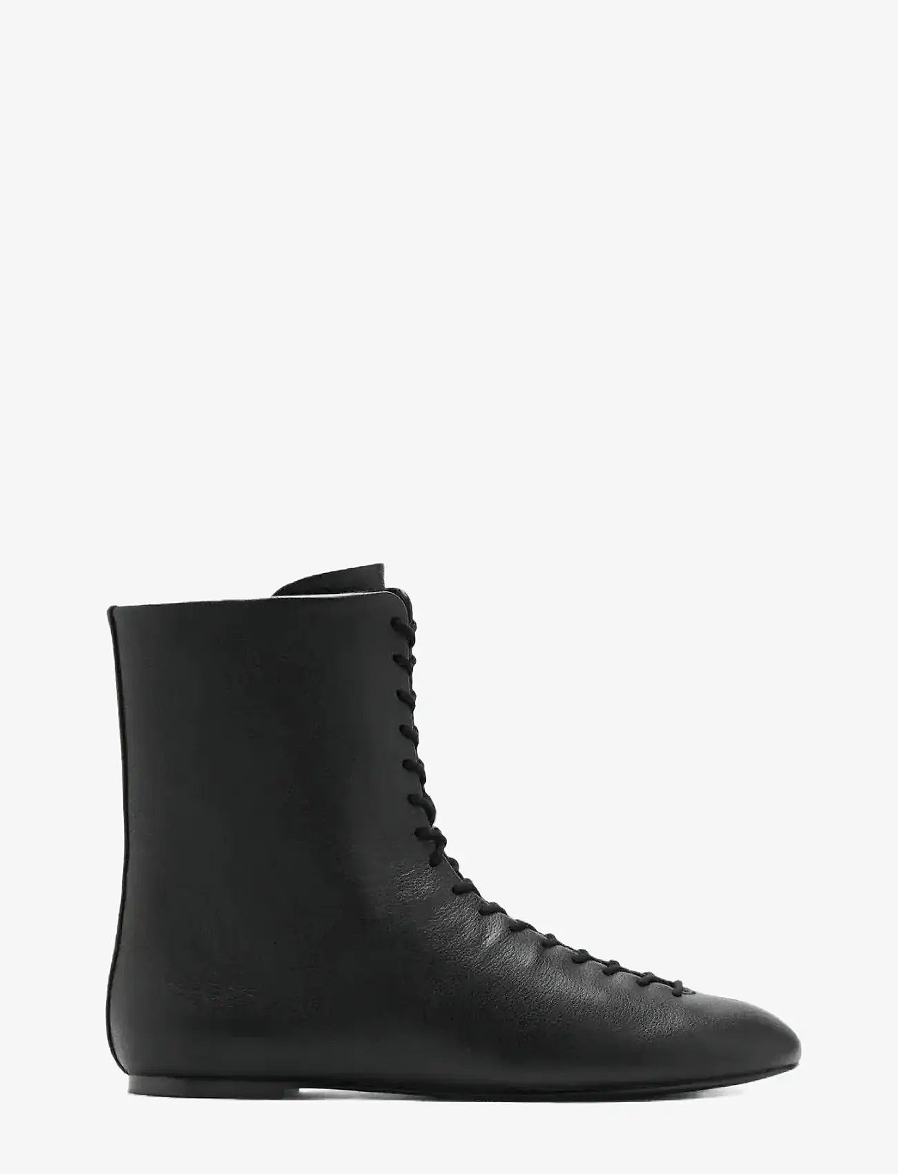 Mango - Lace-up leather ankle boots - platta ankelboots - black - 1