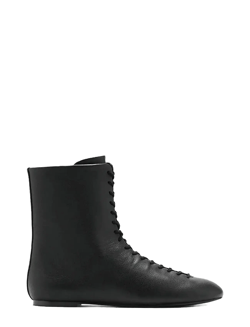 Mango - Lace-up leather ankle boots - flade ankelstøvler - black - 1