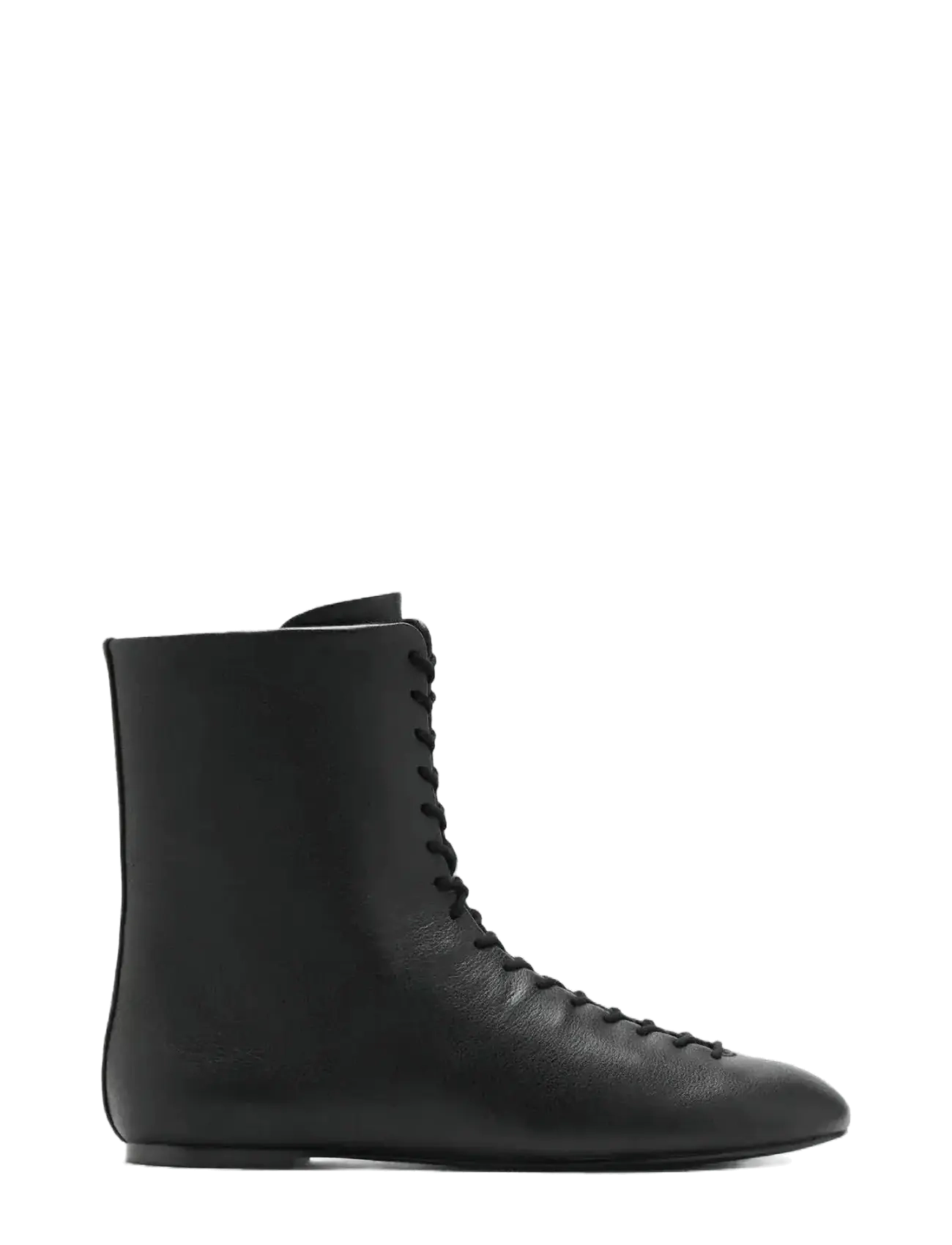 Mango - Lace-up leather ankle boots - platta ankelboots - black - 1