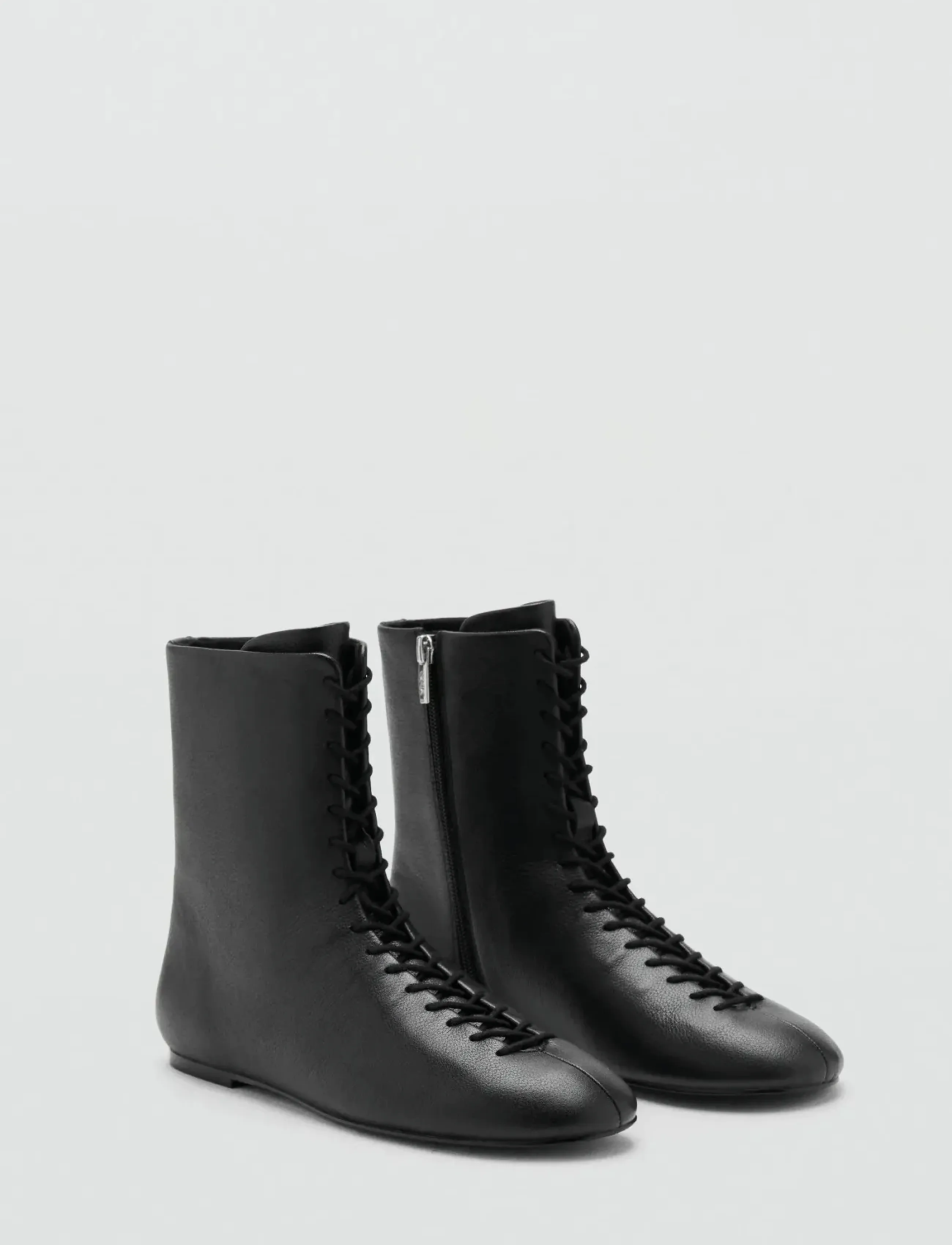 Mango Lace-Up Leather Ankle Boots, Kvinder, Snørestøvler, Sort, Str: 37