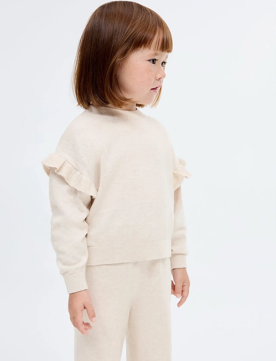 Mango - Ruffle knitted sweater - trøjer - light beige - 0