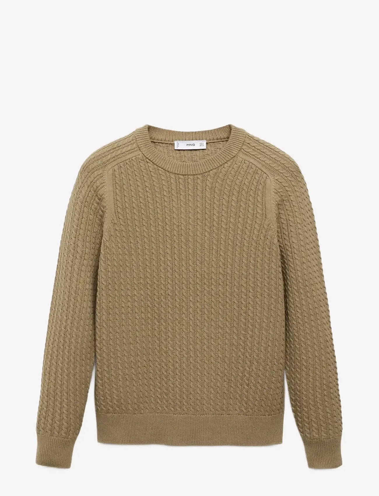 Mango - 100% cotton braided sweater - rund hals - lt pastel brown - 1