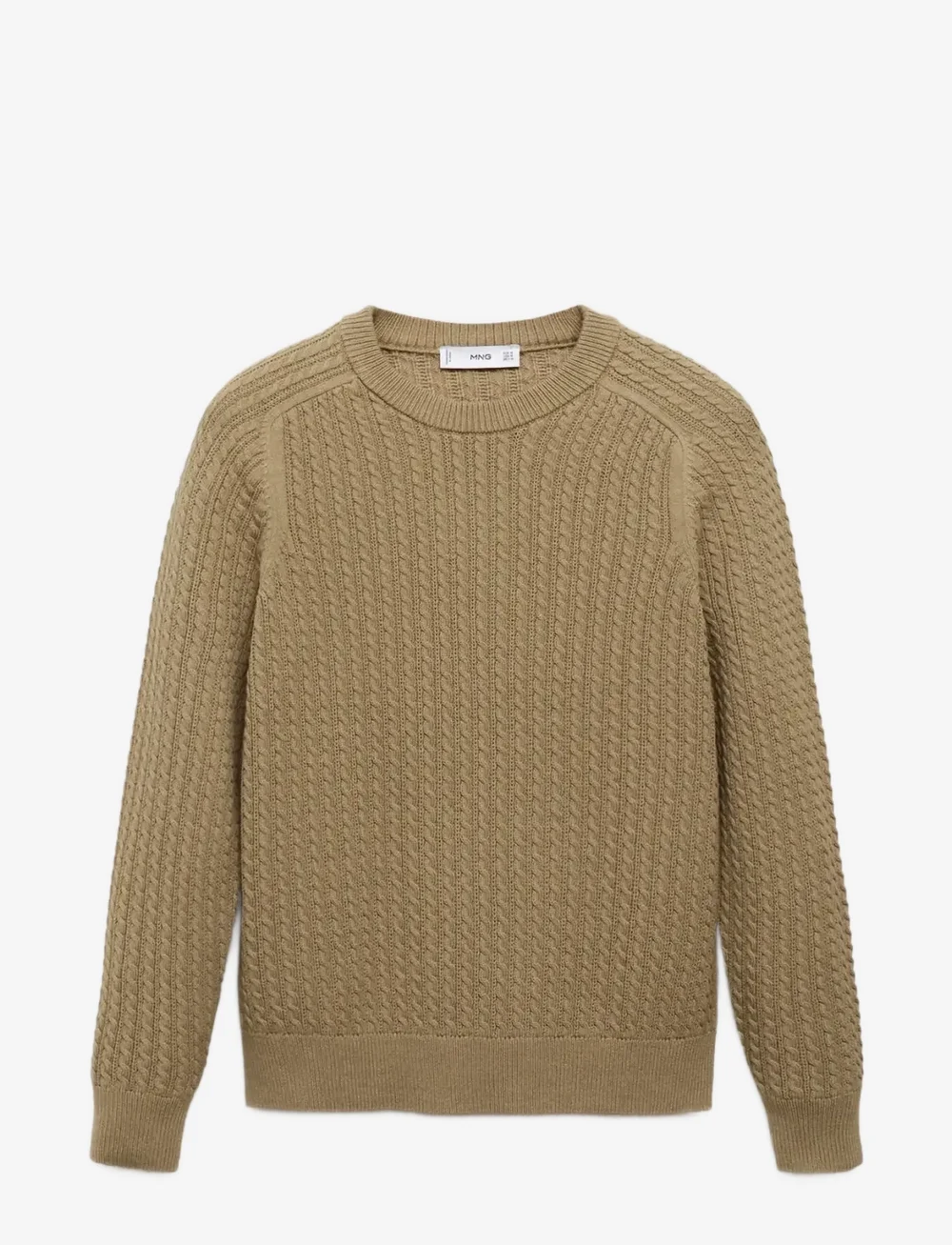 Mango - 100% cotton braided sweater - rund hals - lt pastel brown - 1