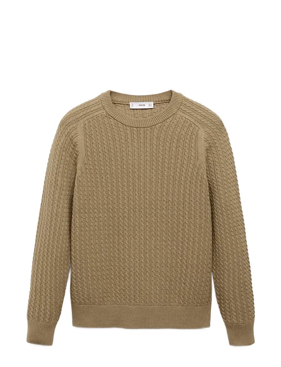 Mango - 100% cotton braided sweater - rund hals - lt pastel brown - 1
