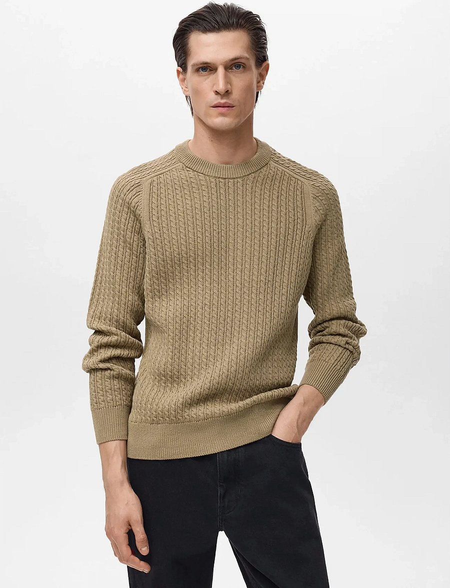 Mango - 100% cotton braided sweater - rund hals - lt pastel brown - 0
