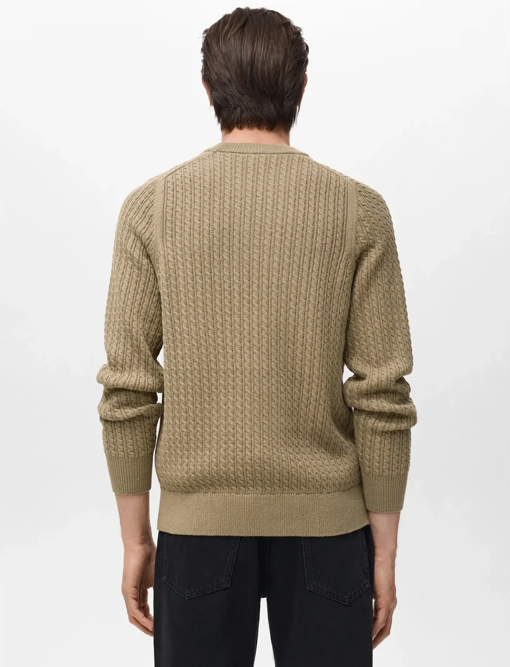 Mango - 100% cotton braided sweater - rund hals - lt pastel brown - 2