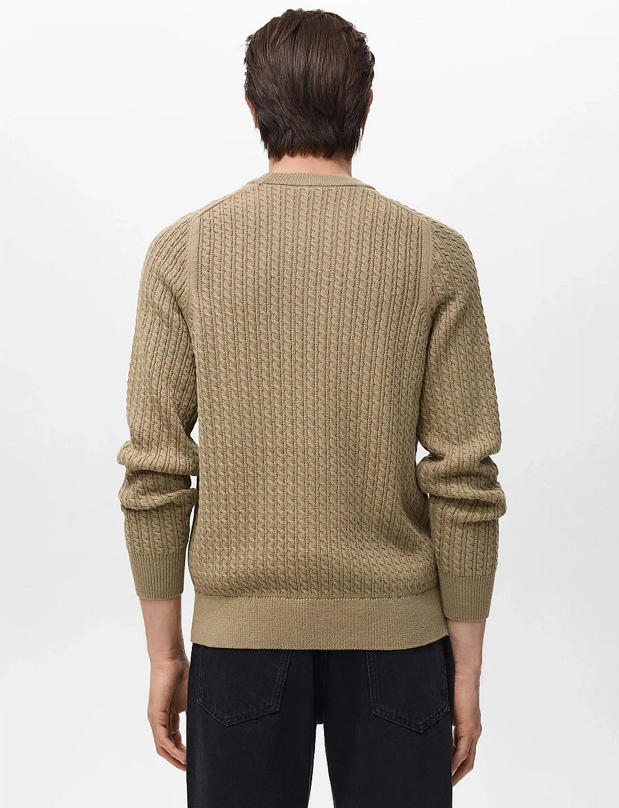 Mango - 100% cotton braided sweater - rund hals - lt pastel brown - 2