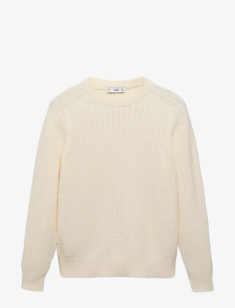 Mango - 100% cotton braided sweater - rund hals - natural white - 1