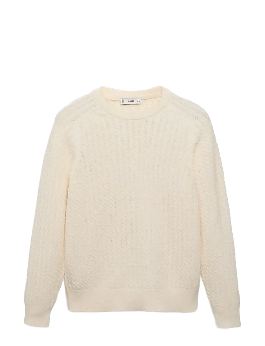 Mango - 100% cotton braided sweater - rund hals - natural white - 1