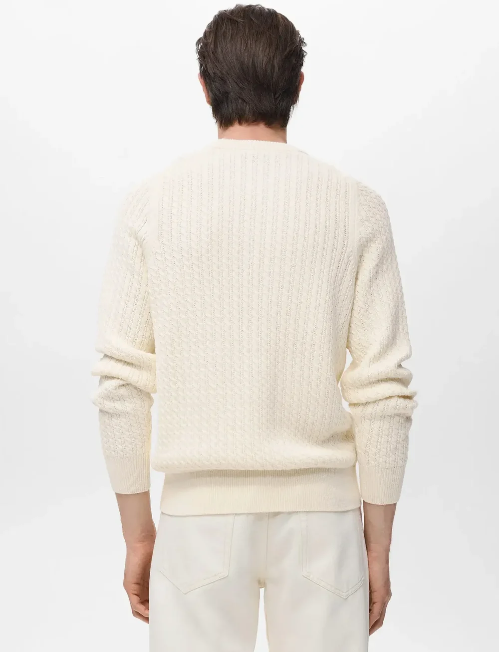 Mango - 100% cotton braided sweater - rund hals - natural white - 2