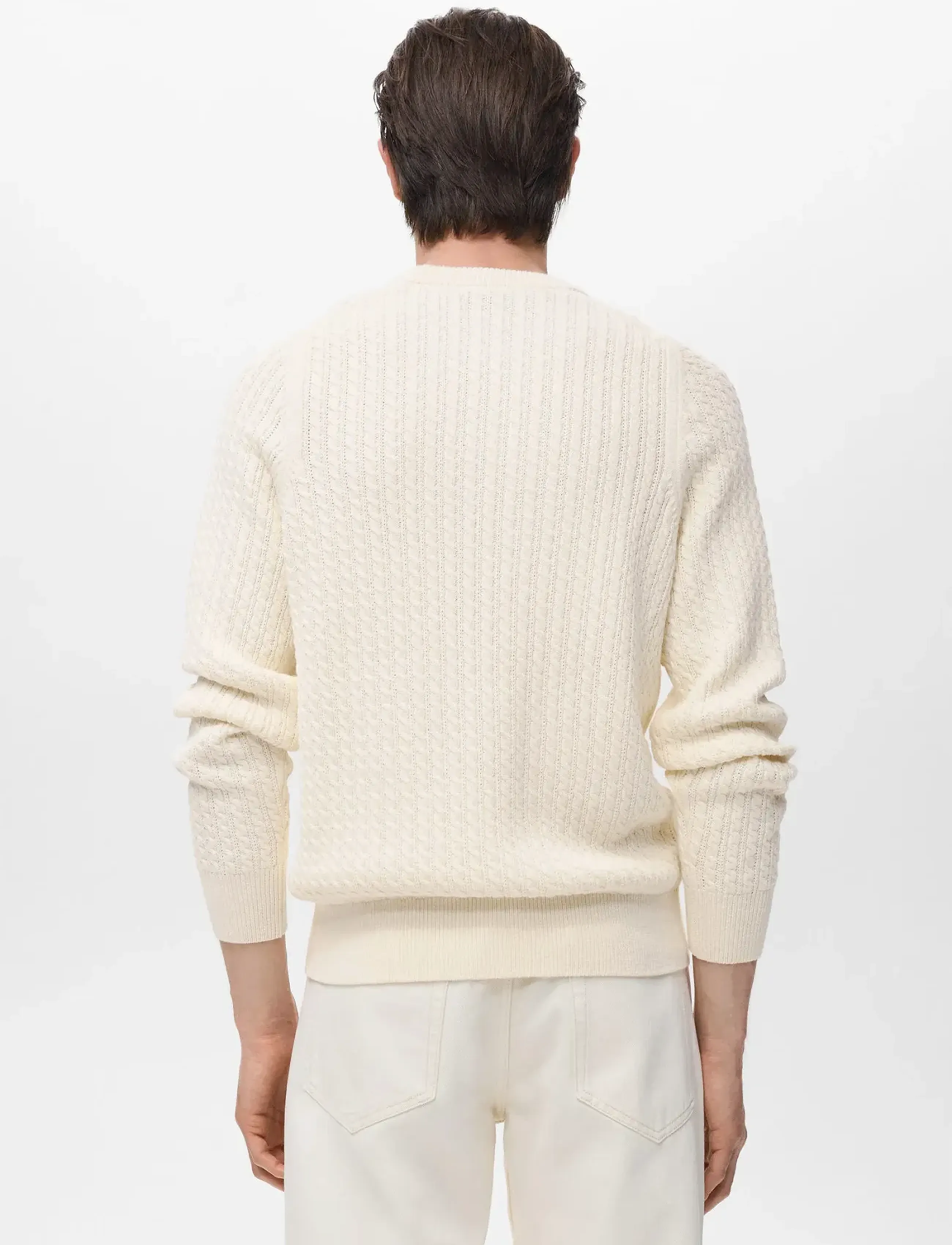 Mango - 100% cotton braided sweater - rund hals - natural white - 2