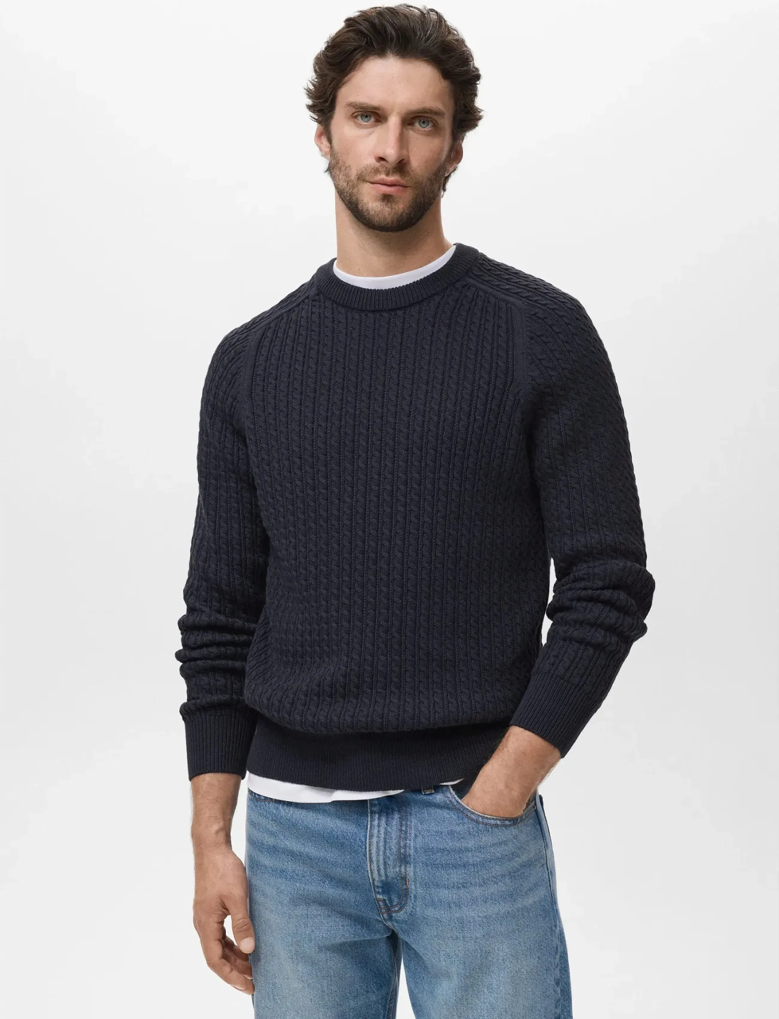 Mango 100% cotton braided sweater - Strik - NAVY / navy