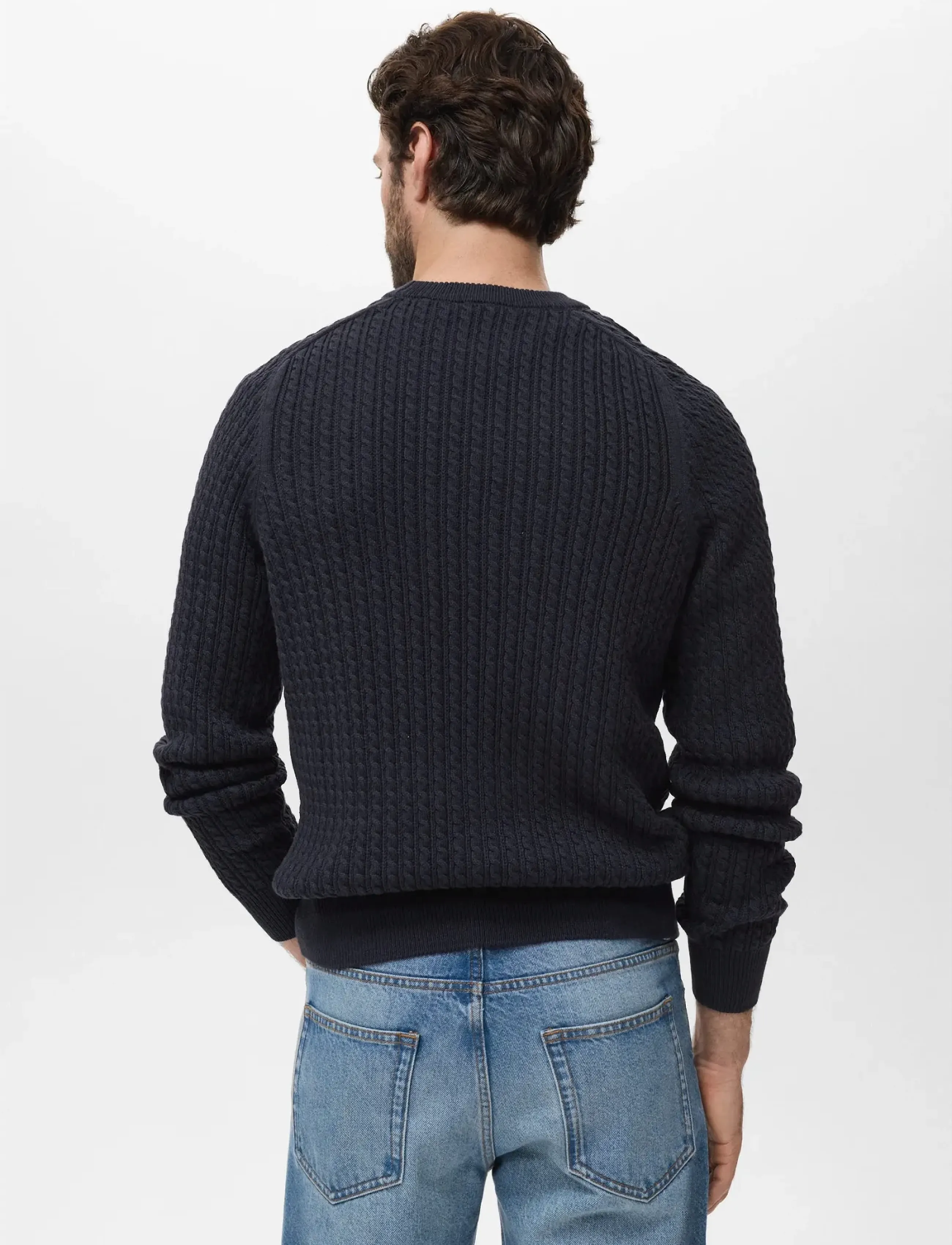 Mango - 100% cotton braided sweater - rundhalsad - navy - 2
