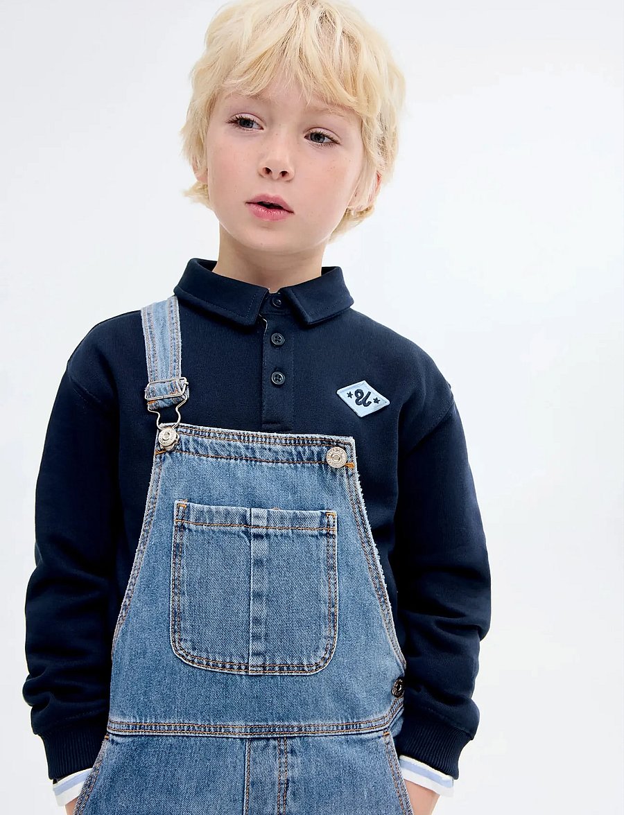 Mango - 100% cotton polo-style sweatshirt - långärmade pikéer - navy - 0