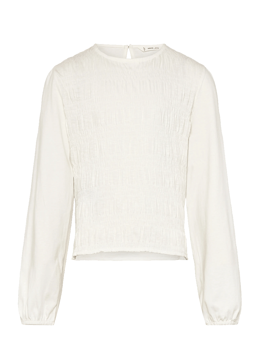 Mango - Long-sleeved t-shirt with ruffles - blusar & tunikor - natural white - 1