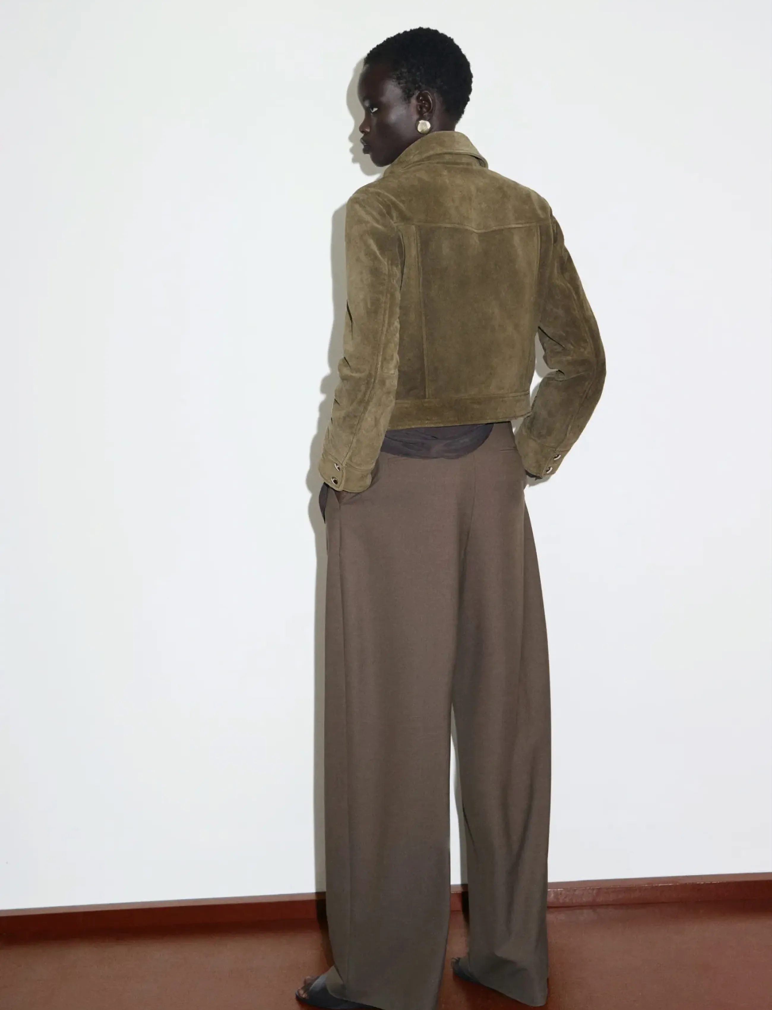 Mango - Suede leather jacket with buttons - beige - khaki - 3