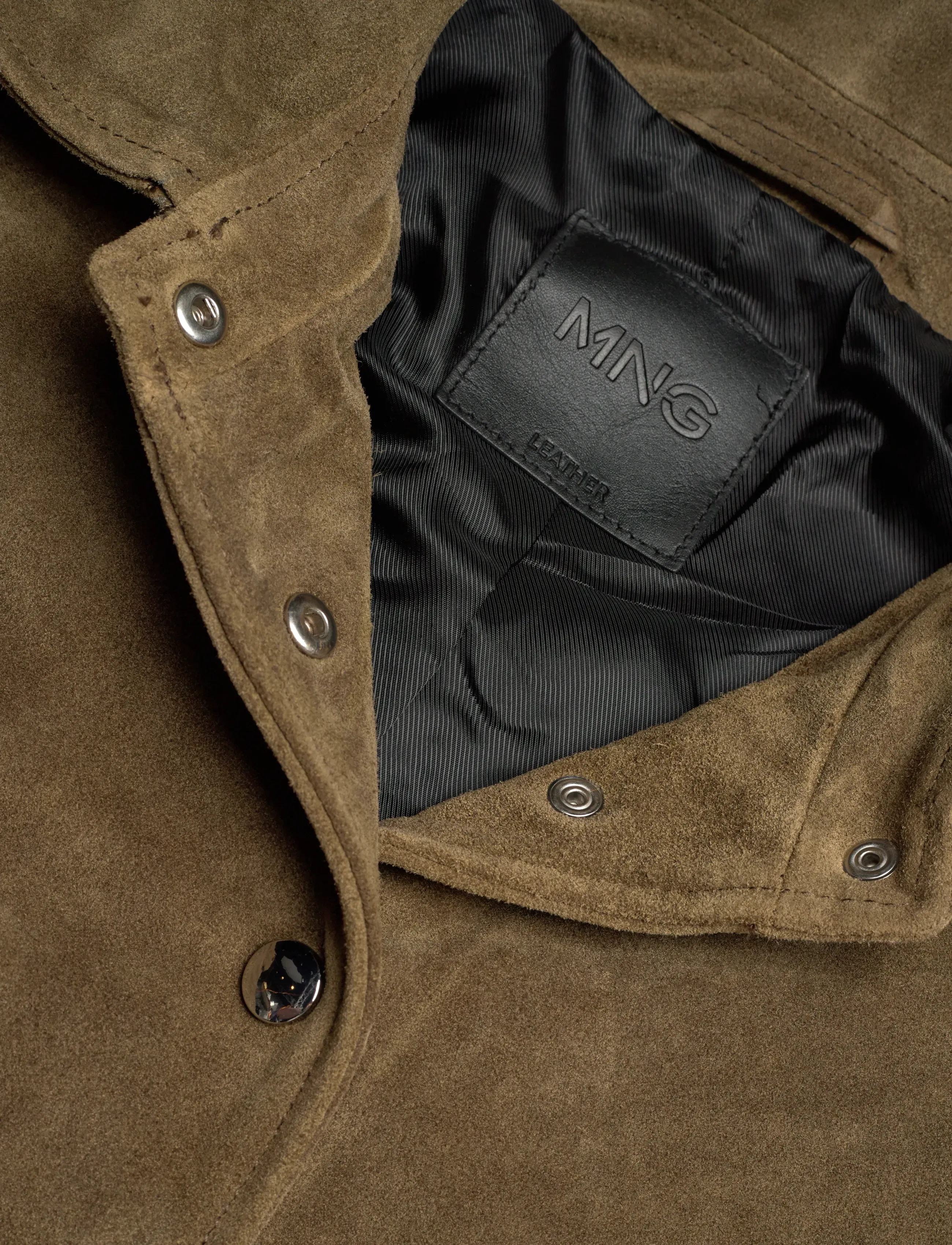Mango - Suede leather jacket with buttons - beige - khaki - 4