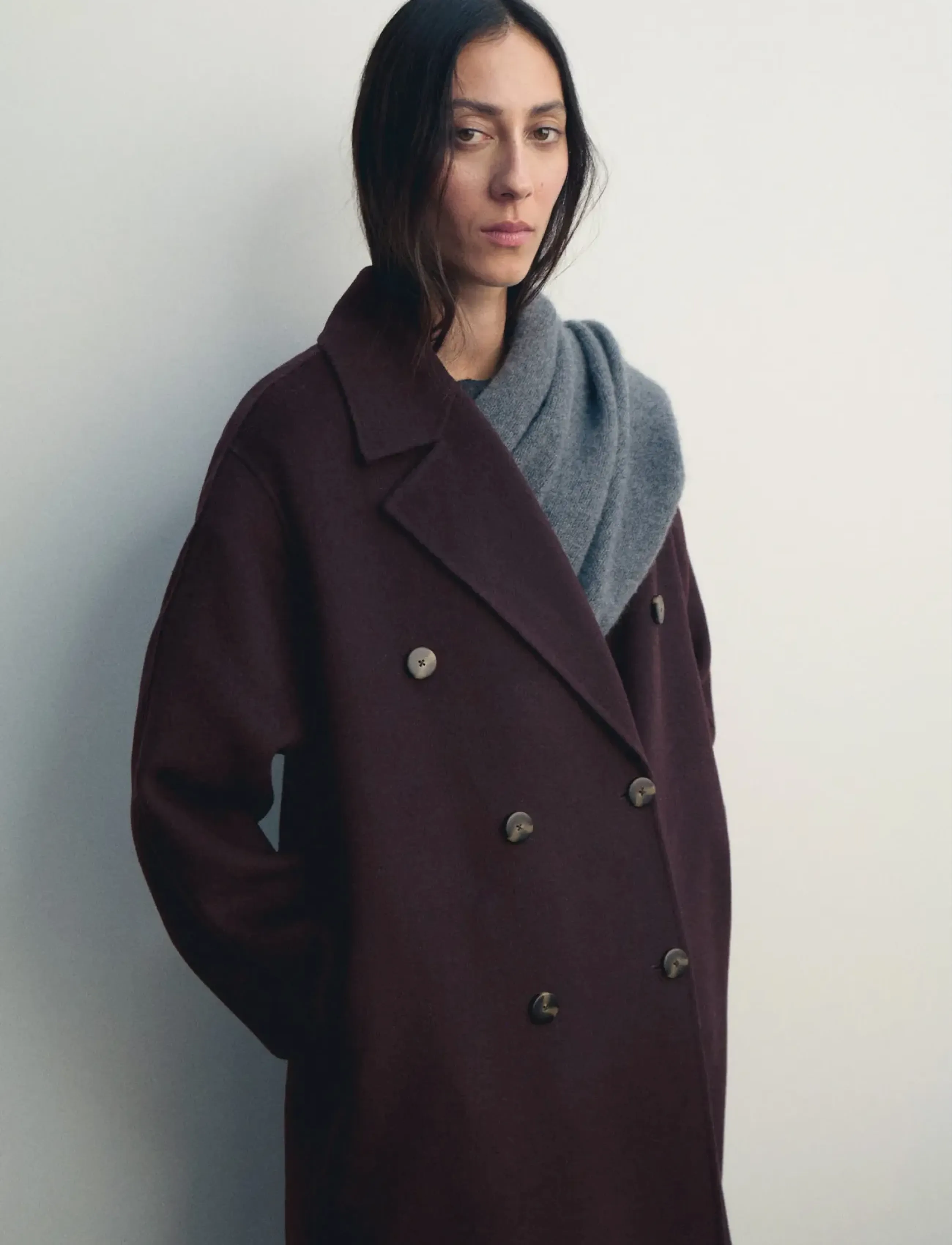 Mango Handmade oversized wool coat - Mango - DARK RED / burgundy