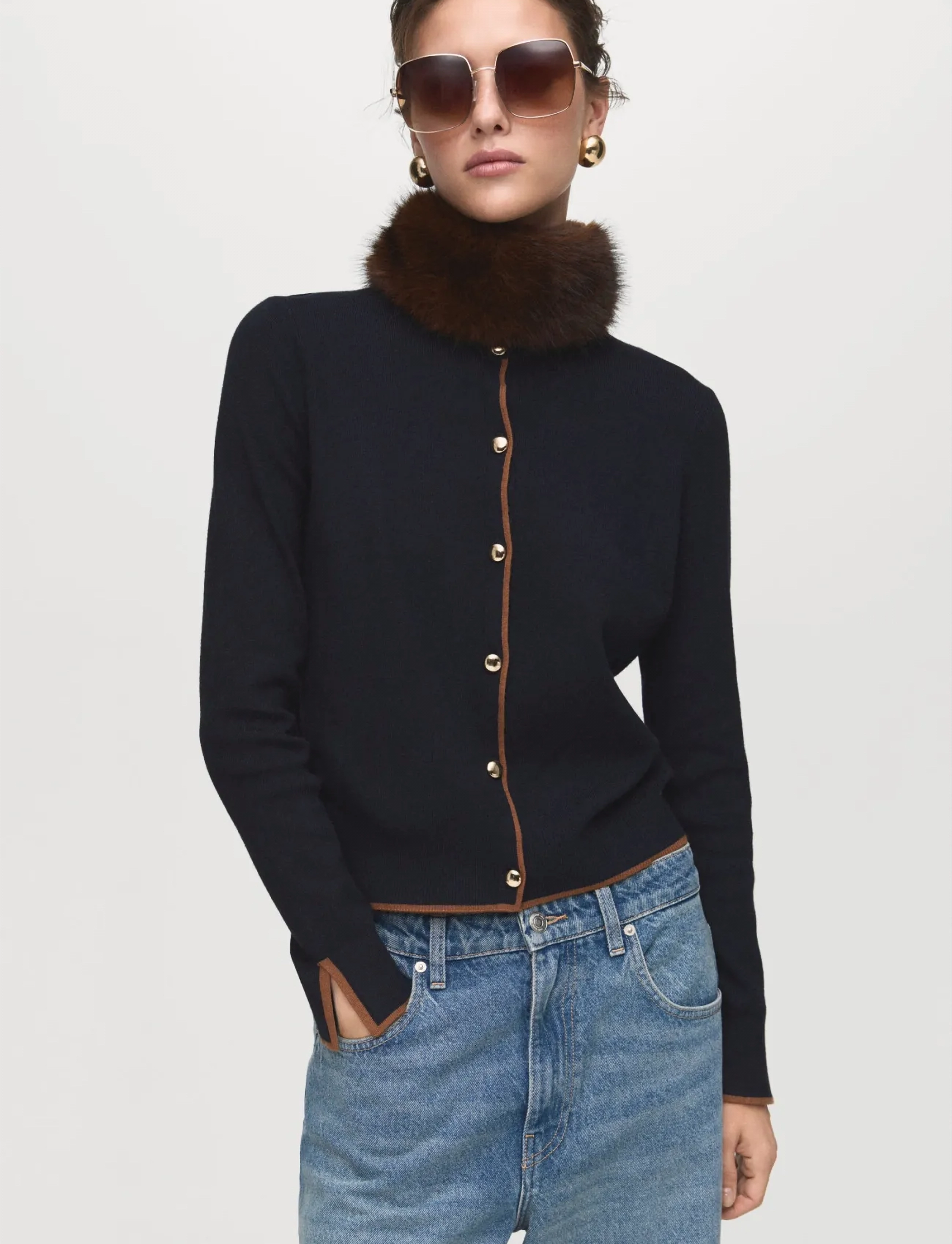 Mango Cardigan with cuff opening - Cardigans - NAVY / black