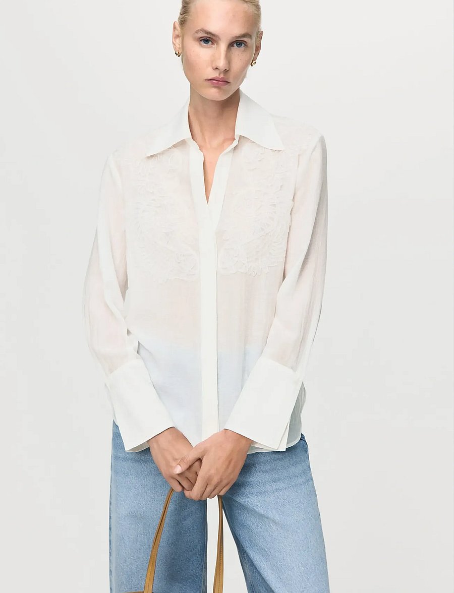 Mango - Lyocell shirt with patches - langærmede skjorter - natural white - 0