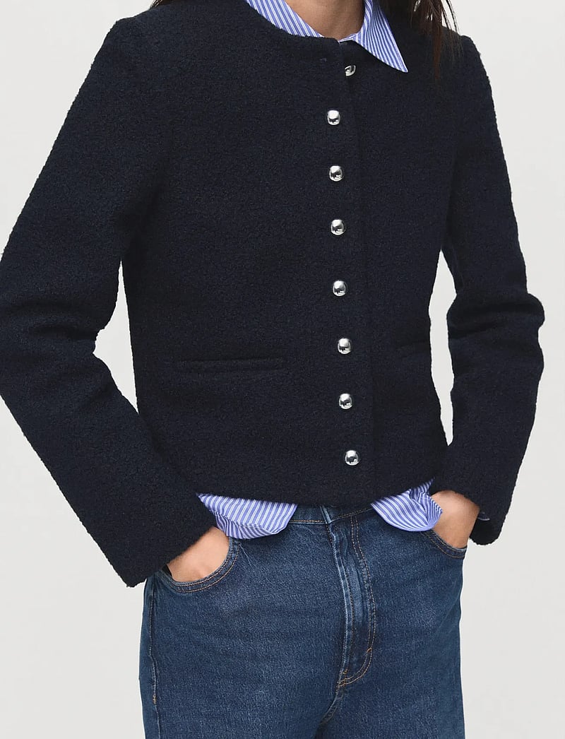 Mango - Bouclé jacket with jewel buttons - bouclé - navy - 0