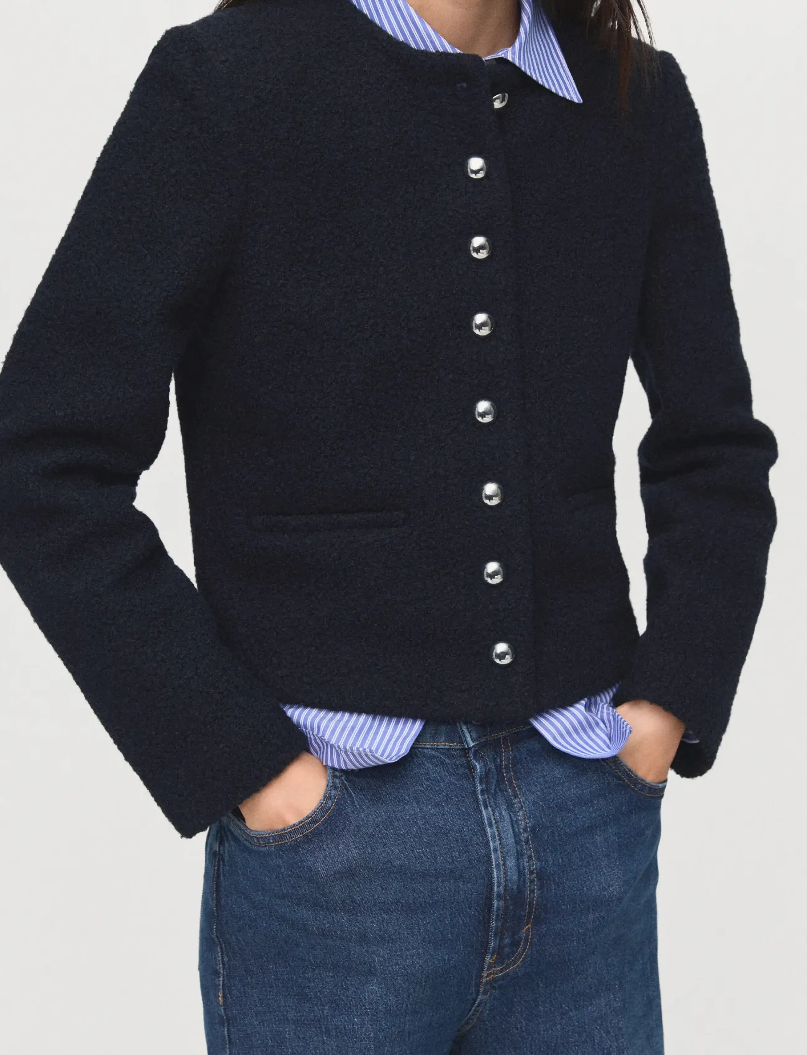 Mango - Bouclé jacket with jewel buttons - boucles - navy - 0