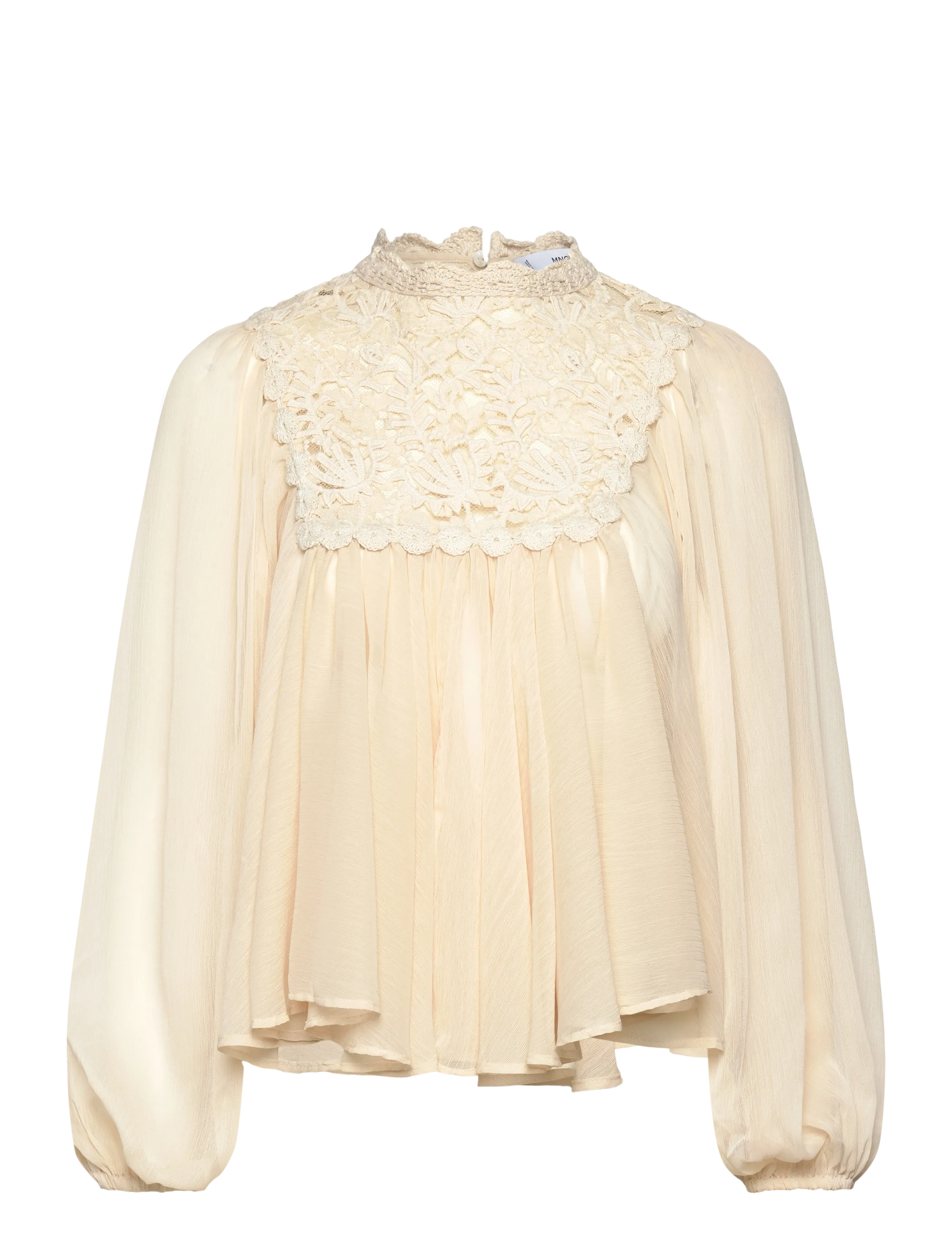 Lace combination blouse - LIGHT BEIGE