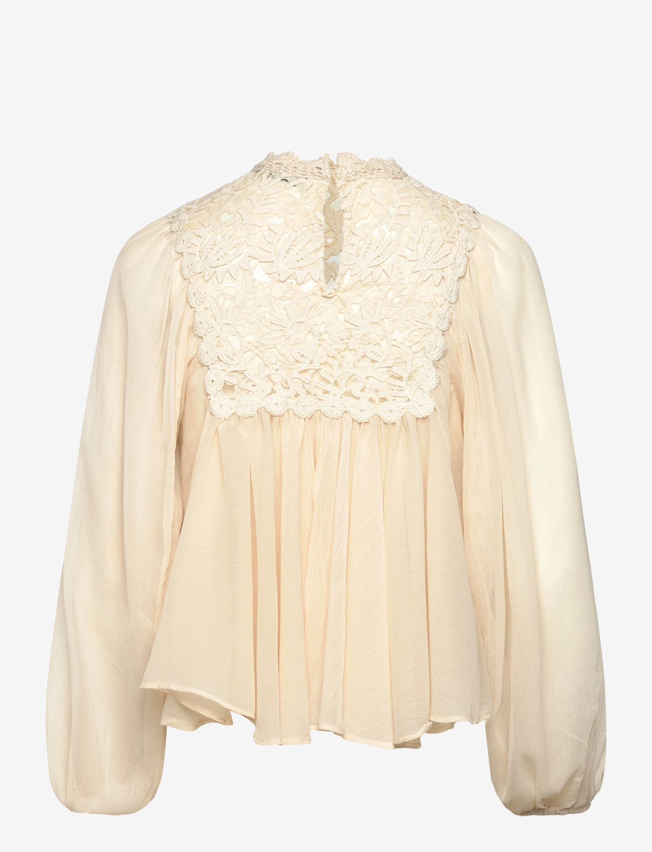 Mango - Lace combination blouse - långärmade blusar - light beige - 2