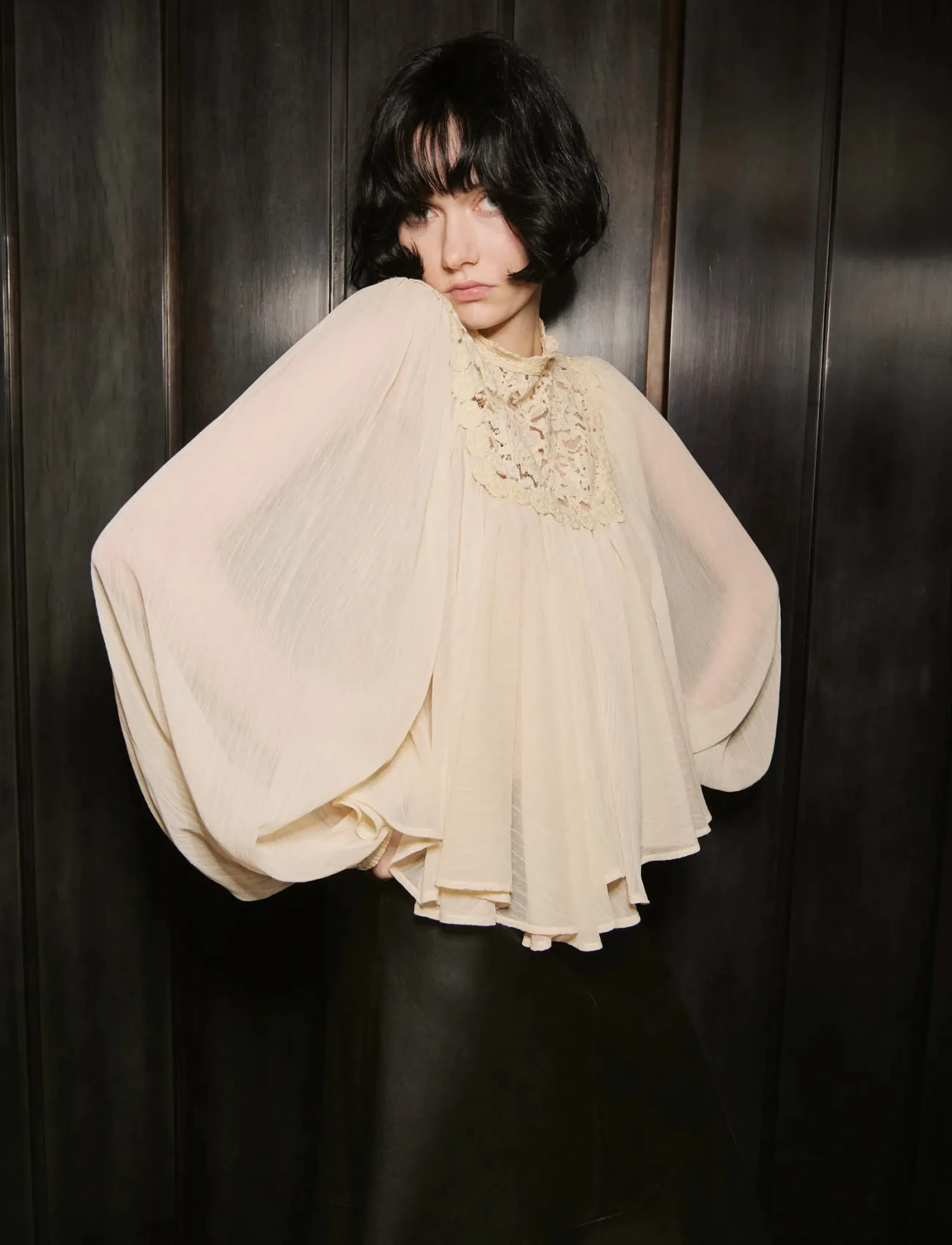 Mango Lace combination blouse - Mango - LIGHT BEIGE / cream