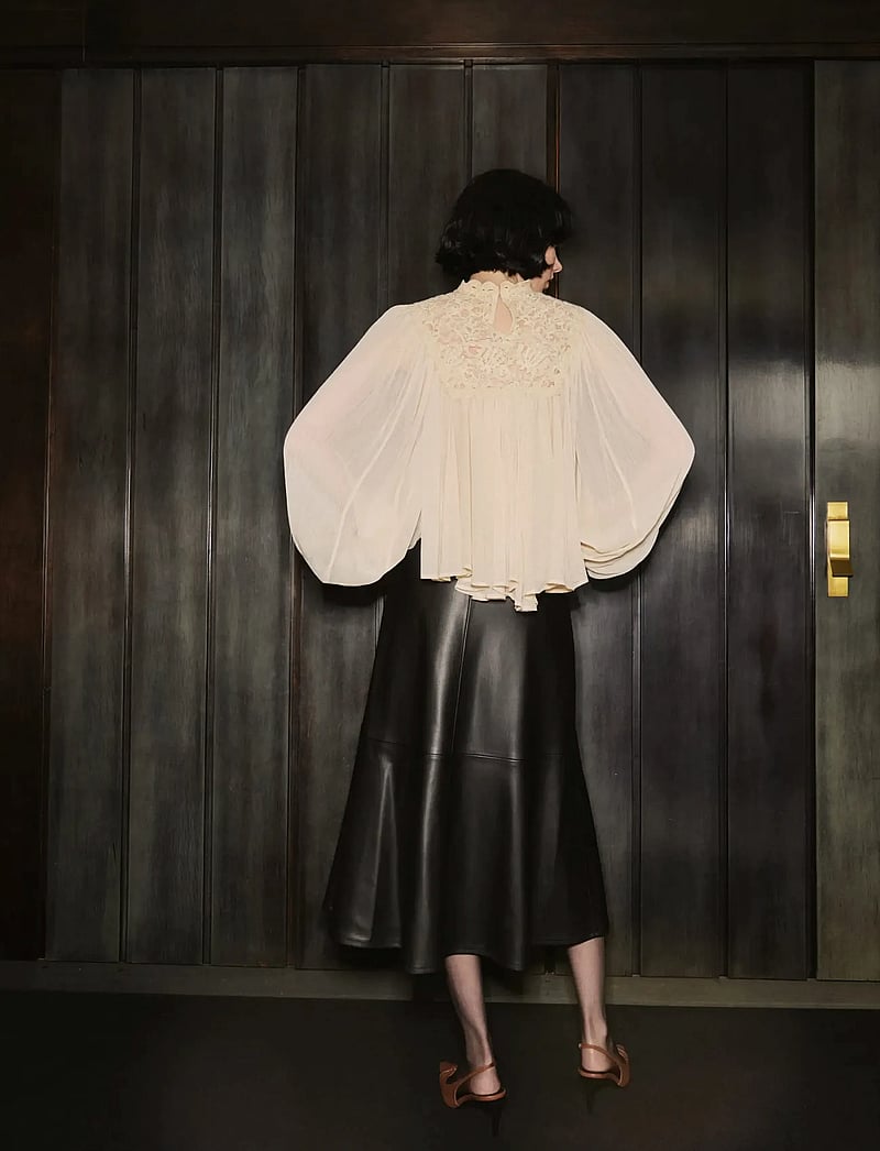 Mango - Lace combination blouse - långärmade blusar - light beige - 3