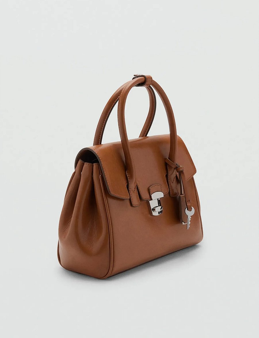Mango - Small city handbag with flap - handväskor - dark brown - 0
