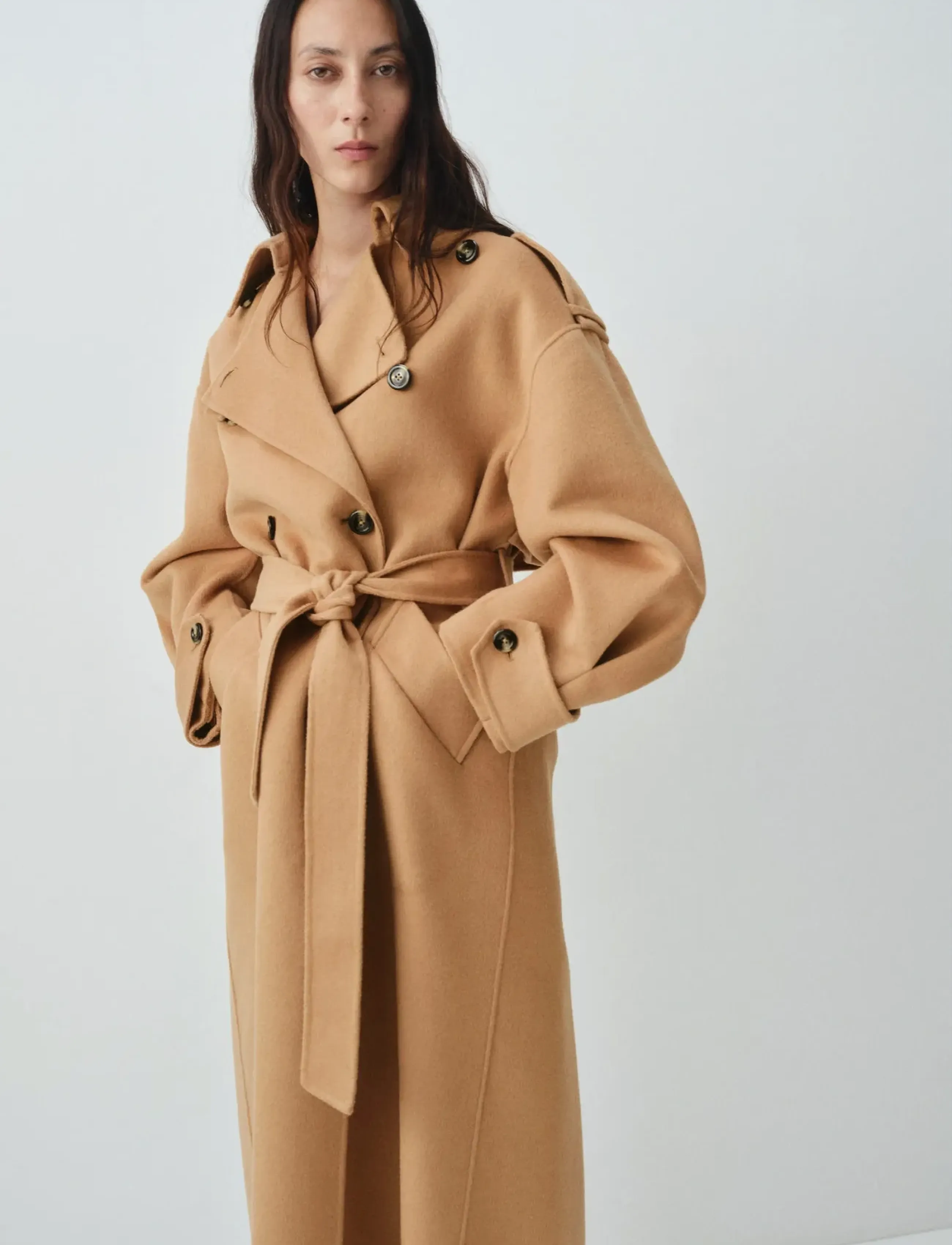 Mango Double-breasted wool coat - Vinterjakker - MEDIUM BROWN / beige