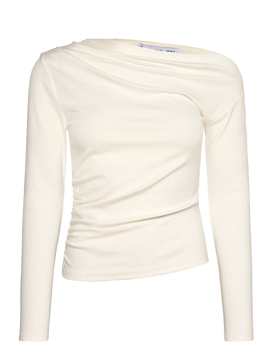 Mango - Long-sleeved t-shirt with asymmetrical neckline - långärmade toppar - natural white - 1